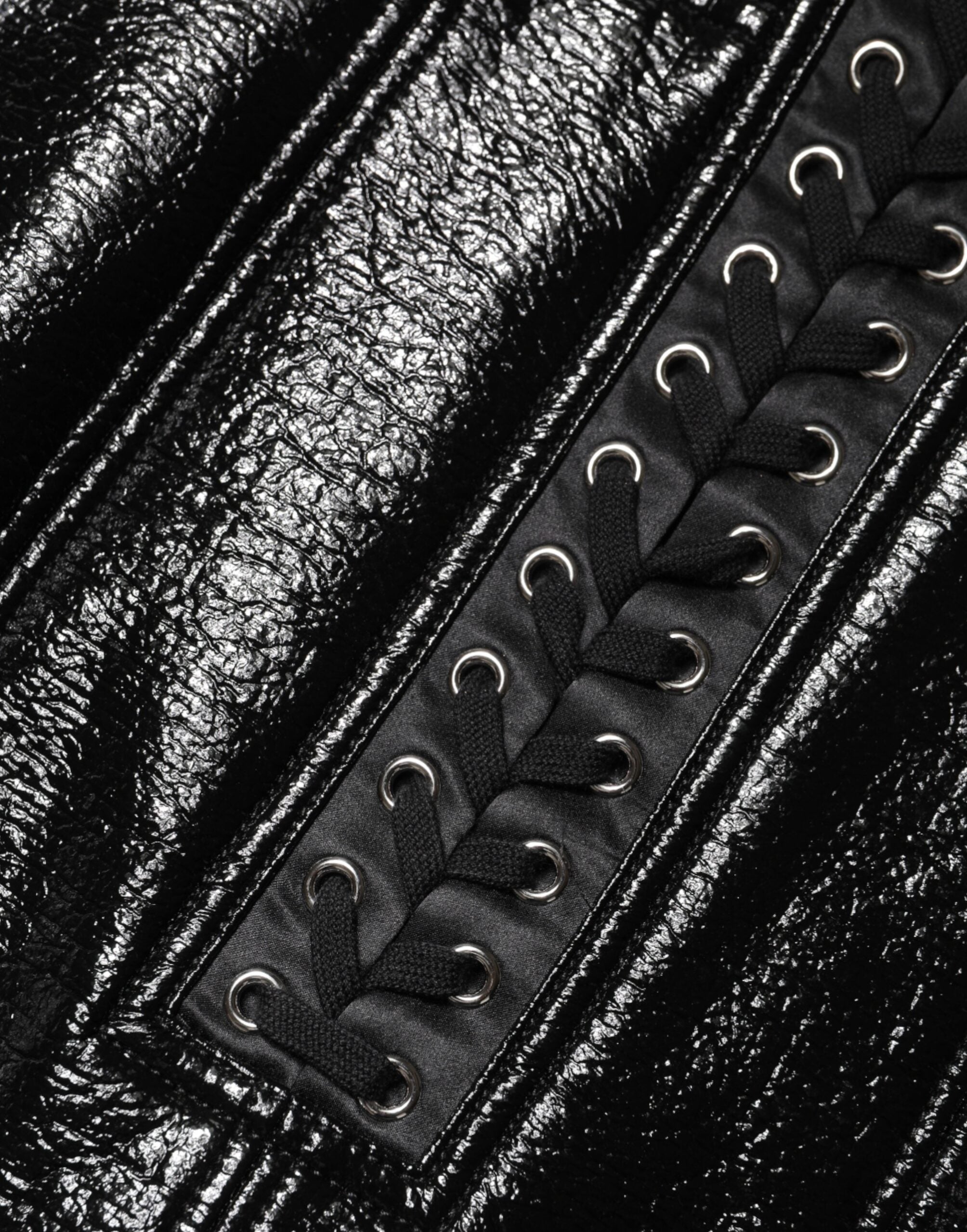 Dolce & Gabbana black nylon mini skirt with eyelet details-7