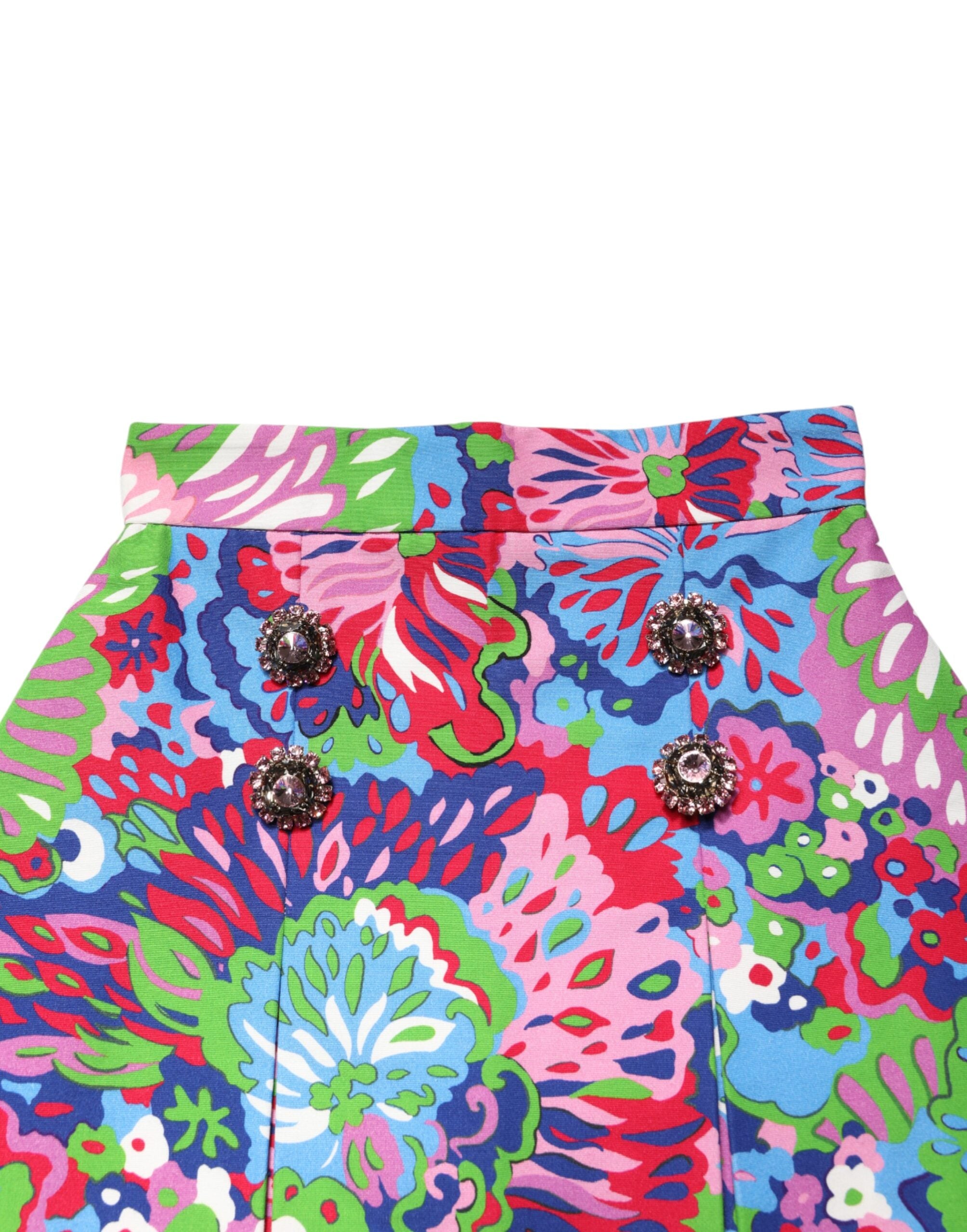 Dolce & Gabbana Shorts florales coloridos con botones y cintura alta-4