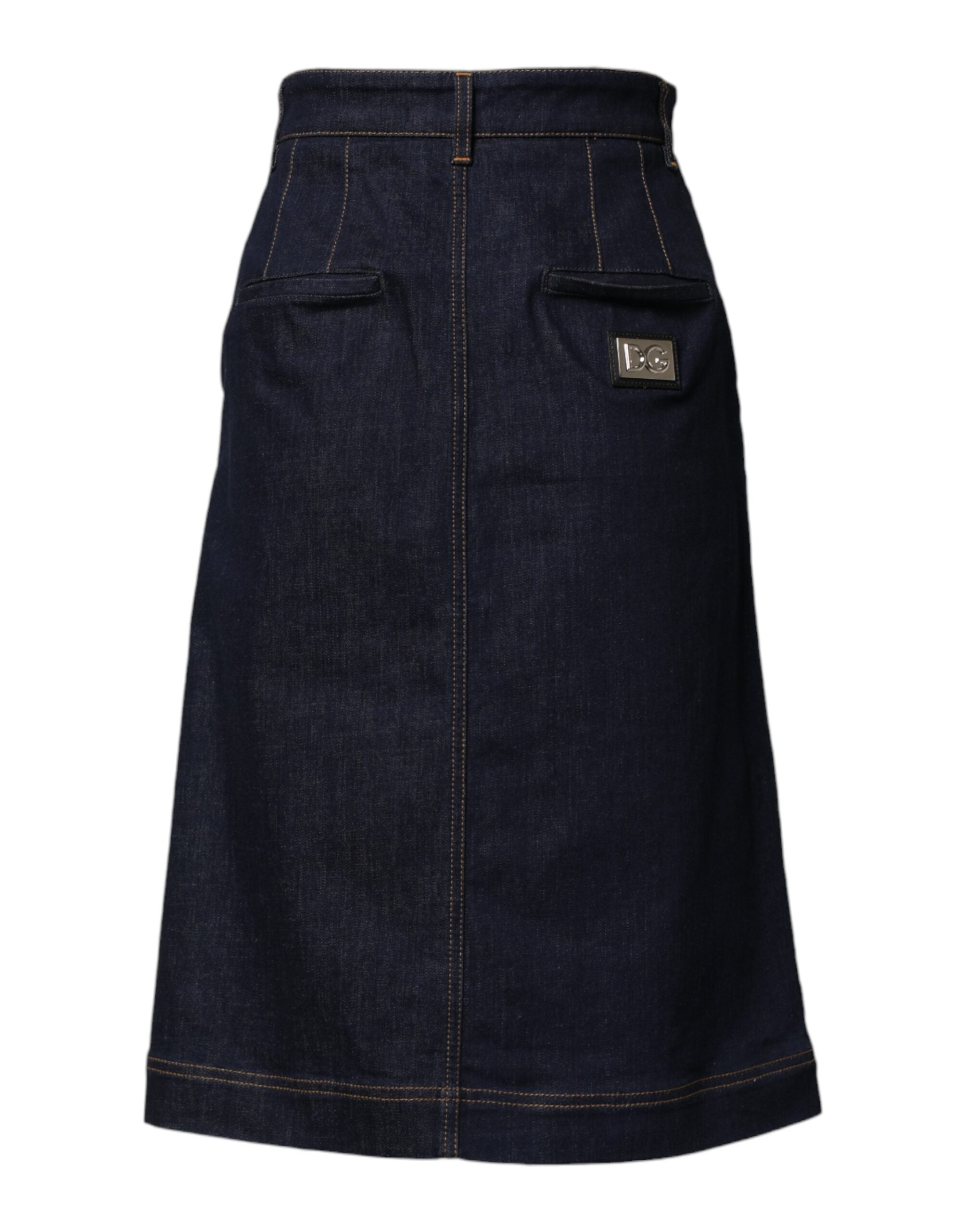 Dolce & Gabbana Dark Blue Cotton A-Line Denim Midi Skirt-3