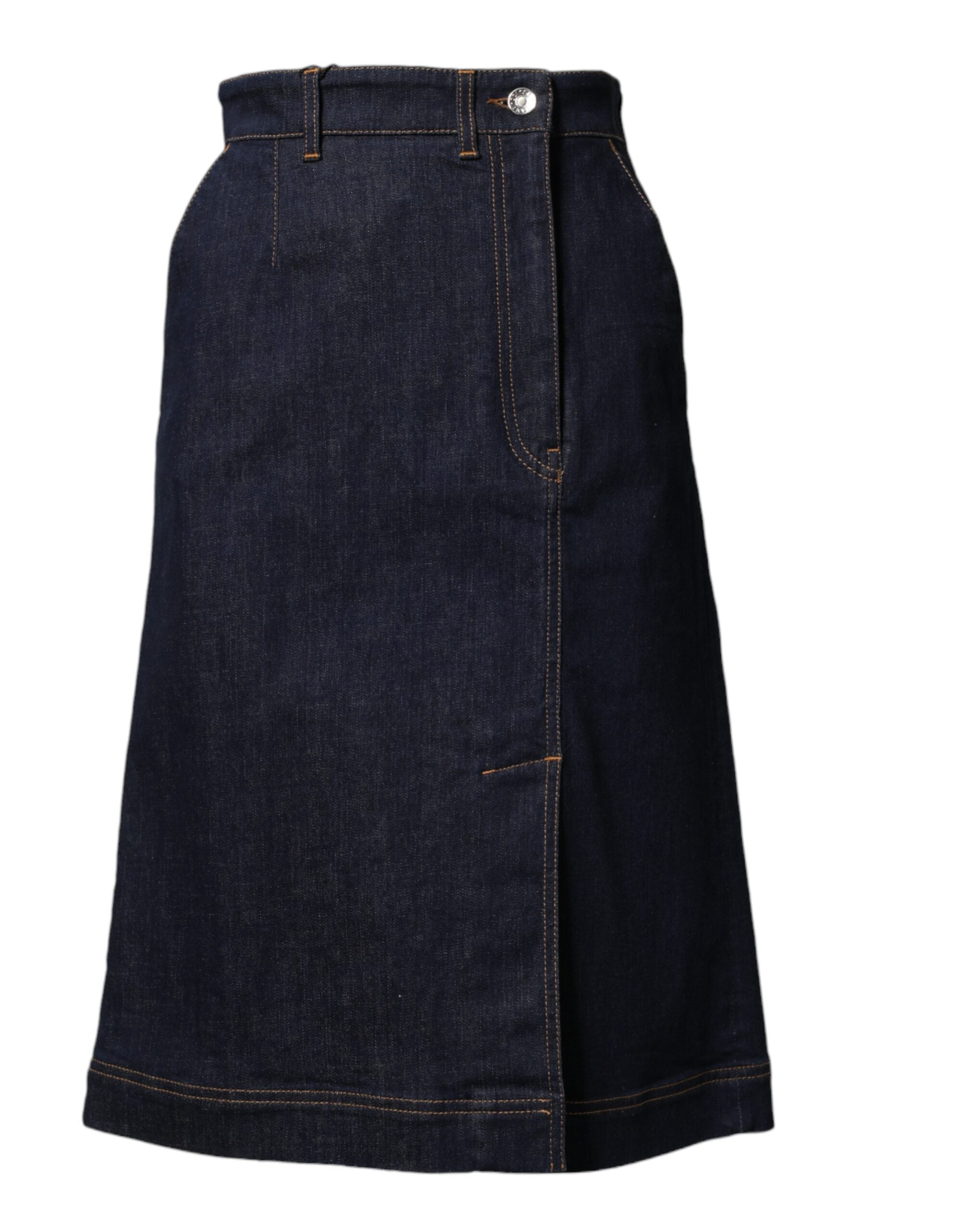 Dolce & Gabbana Dark Blue Cotton A-Line Denim Midi Skirt