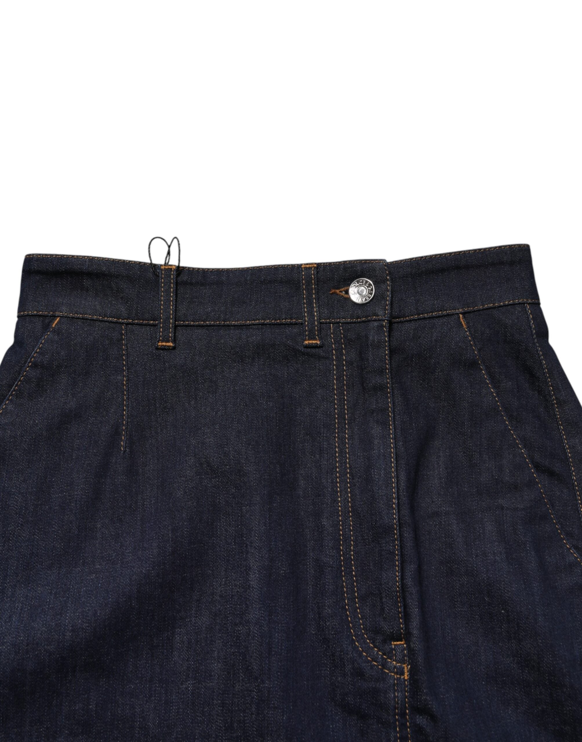 Dolce & Gabbana Dark Blue Cotton A-Line Denim Midi Skirt-4