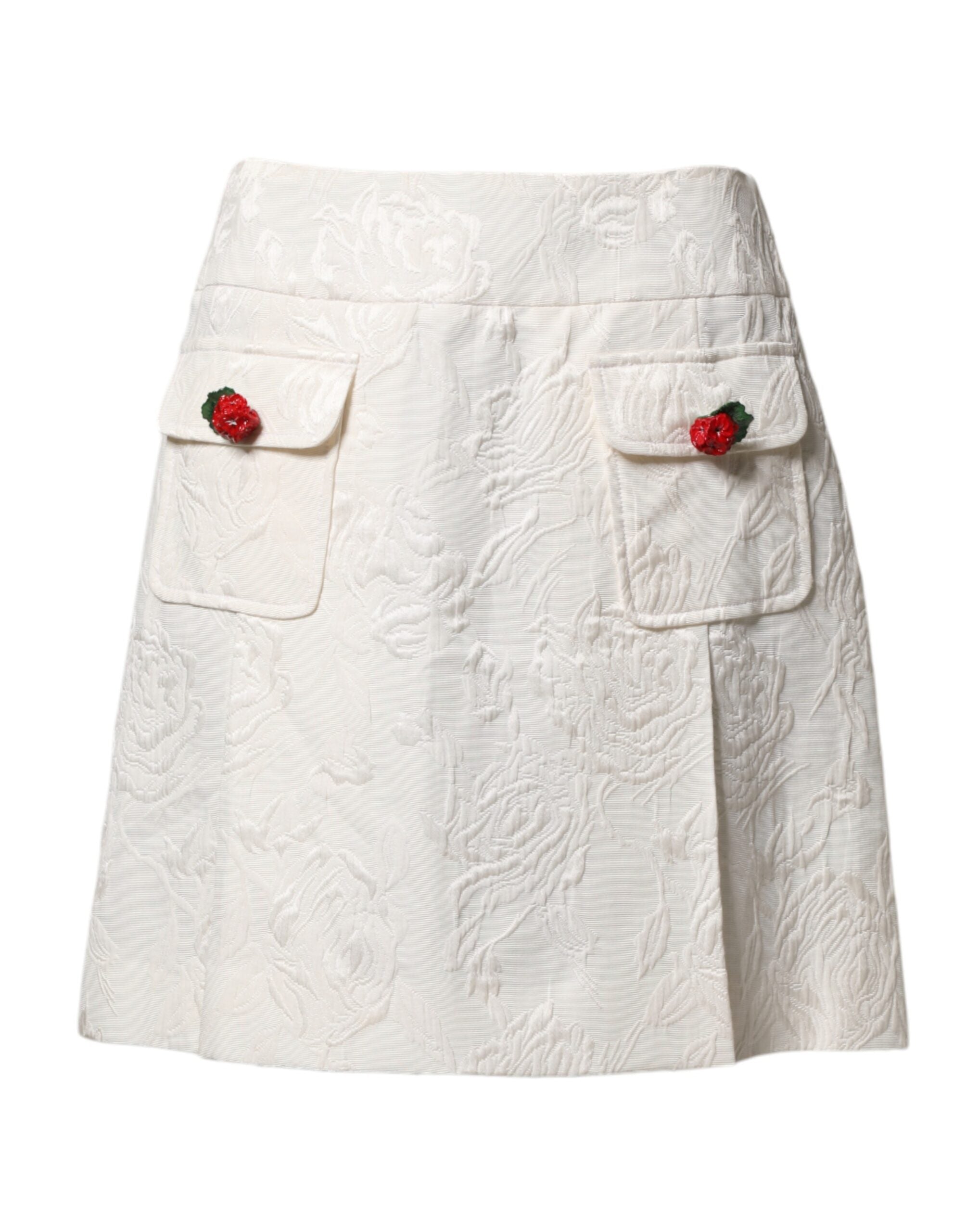 Dolce & Gabbana White floral brocade mini skirt with high waist