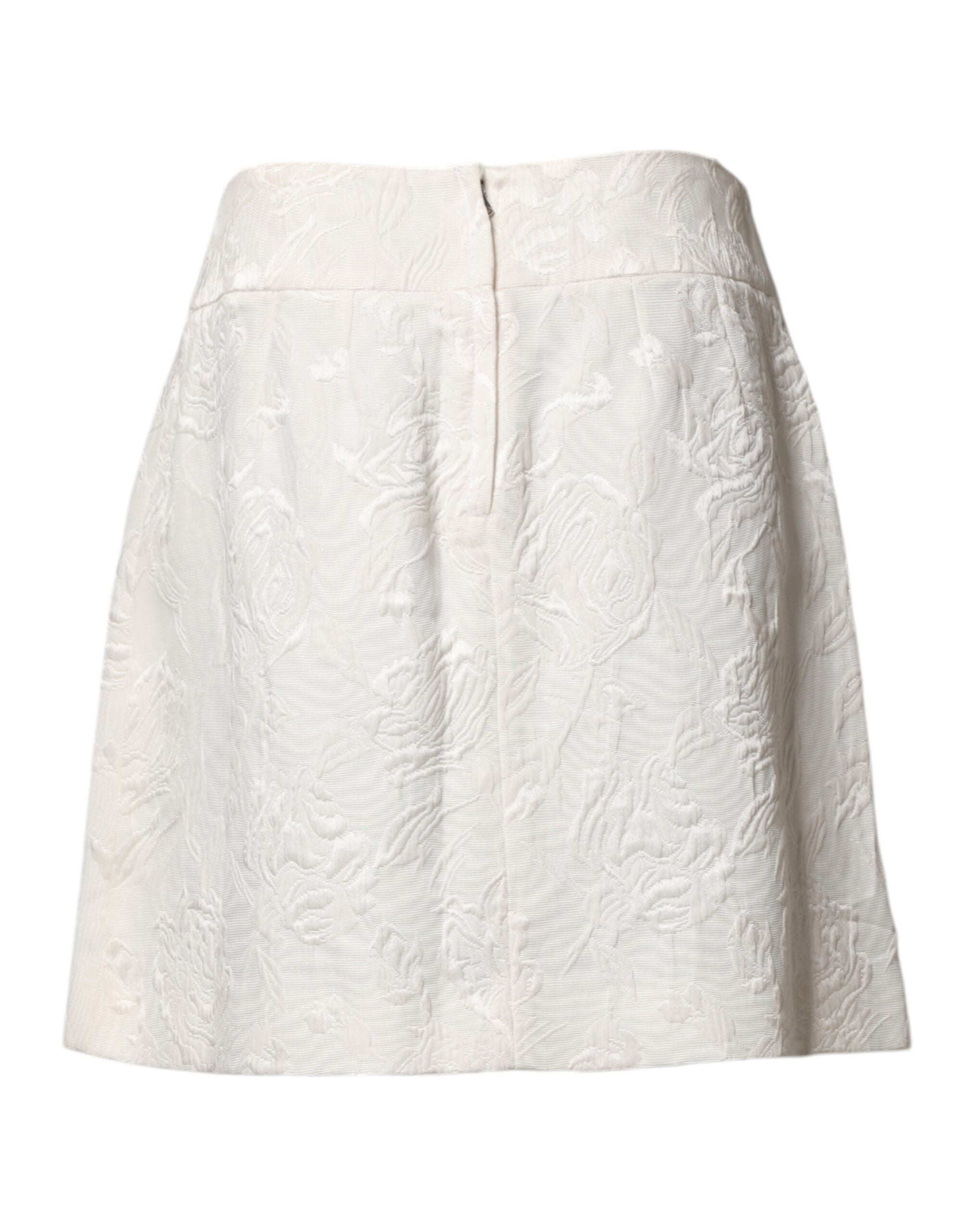 Dolce & Gabbana White floral brocade mini skirt with high waist-3