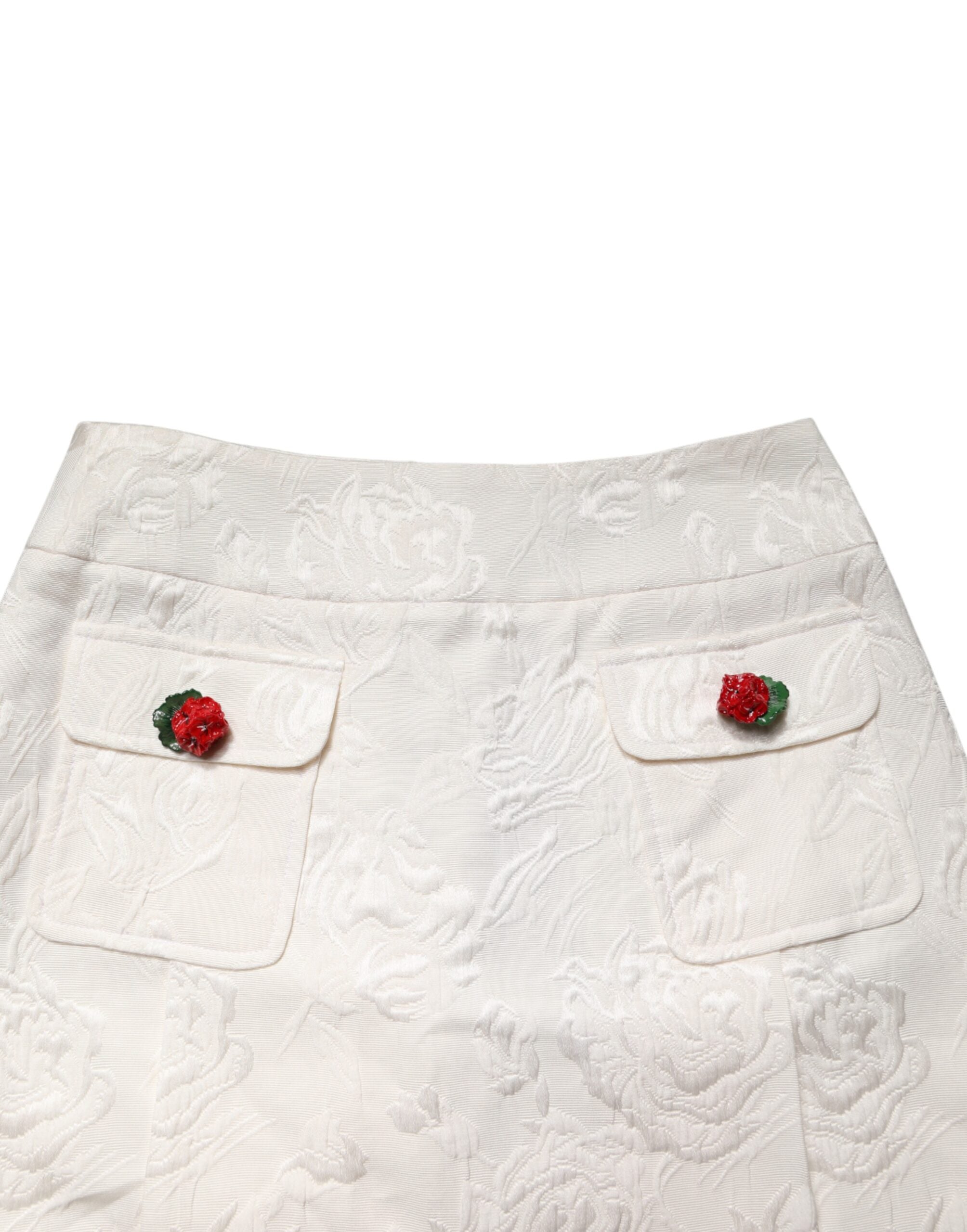 Dolce & Gabbana White floral brocade mini skirt with high waist-4