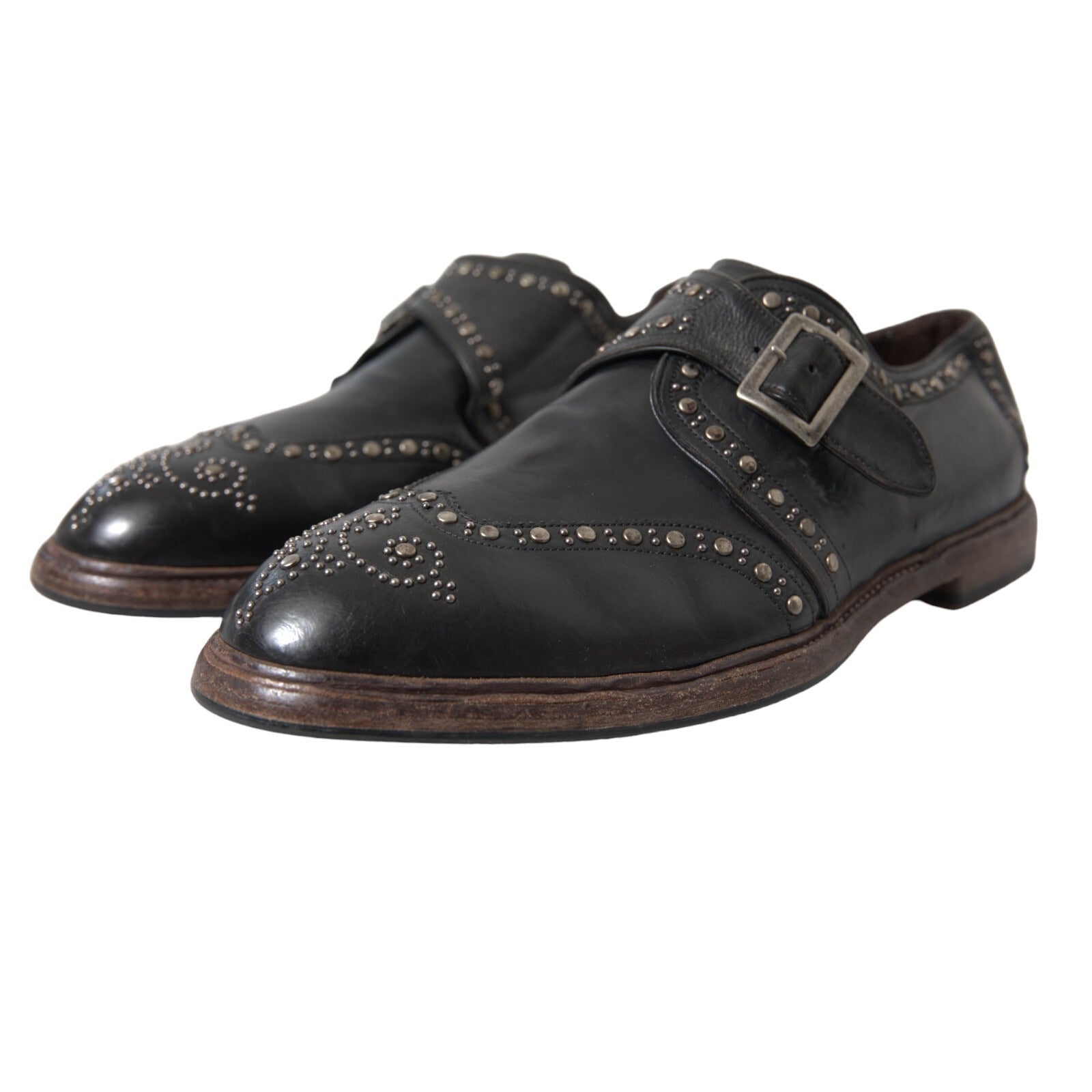 Dolce & Gabbana Schwarze Leder-Monk-Schuhe mit Nieten-4