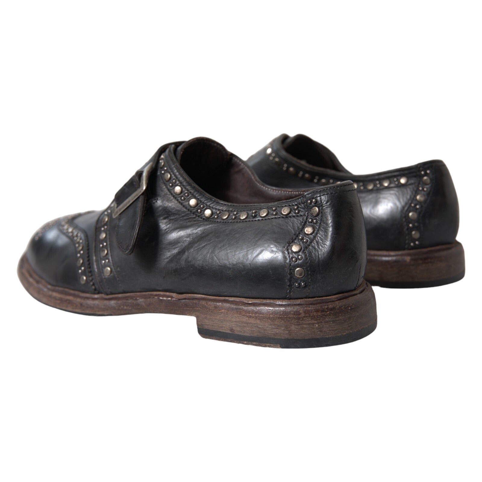 Dolce & Gabbana Schwarze Leder-Monk-Schuhe mit Nieten-5