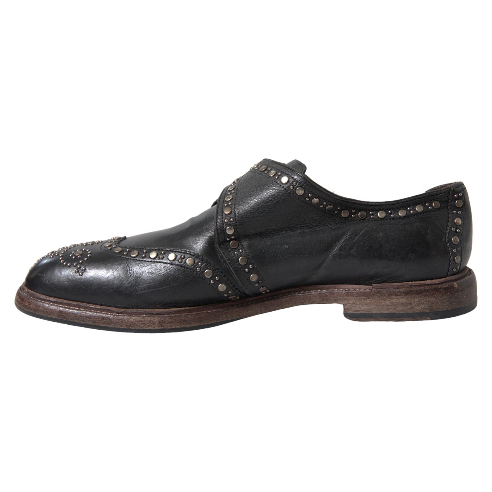 Dolce & Gabbana Schwarze Leder-Monk-Schuhe mit Nieten-6