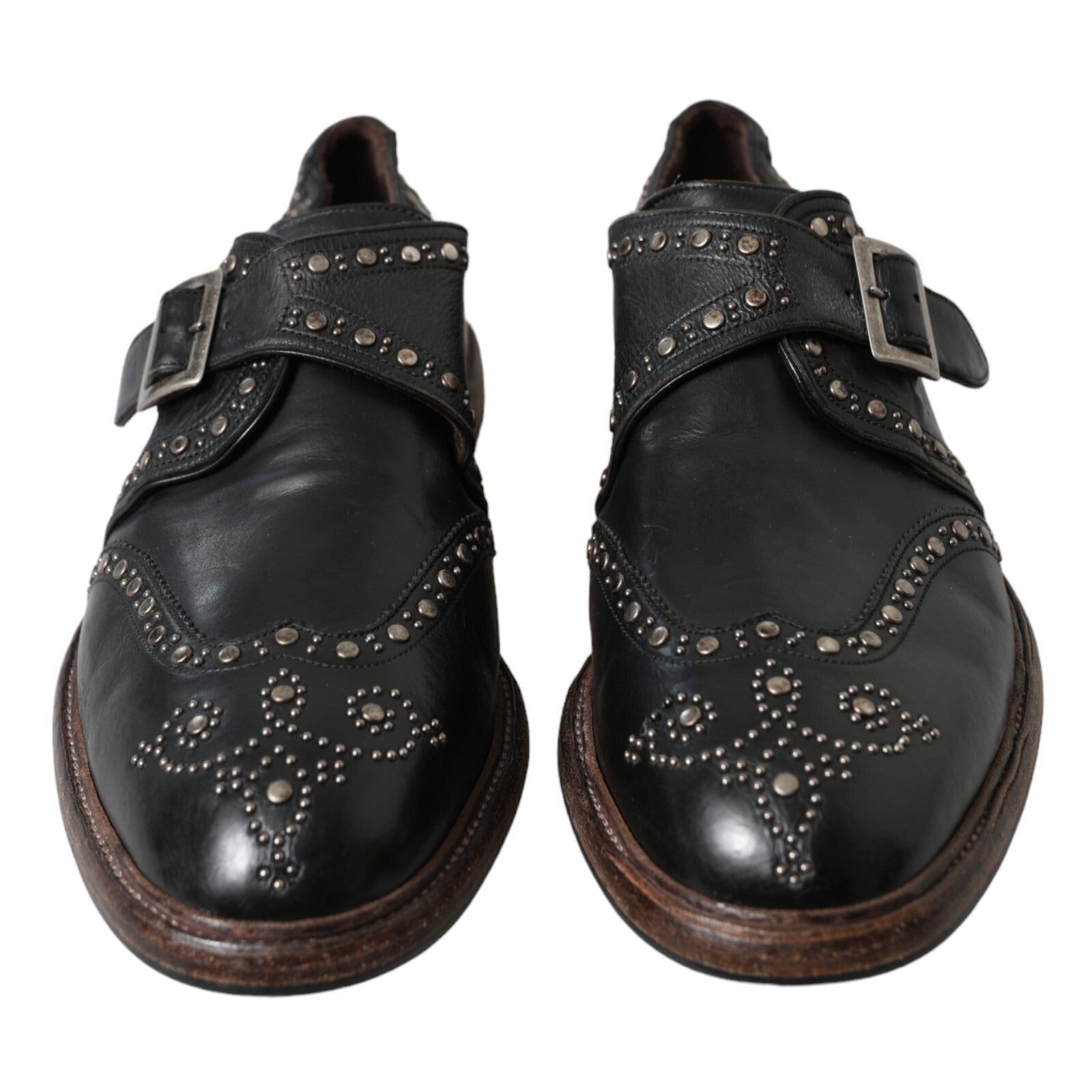 Dolce & Gabbana Schwarze Leder-Monk-Schuhe mit Nieten-3