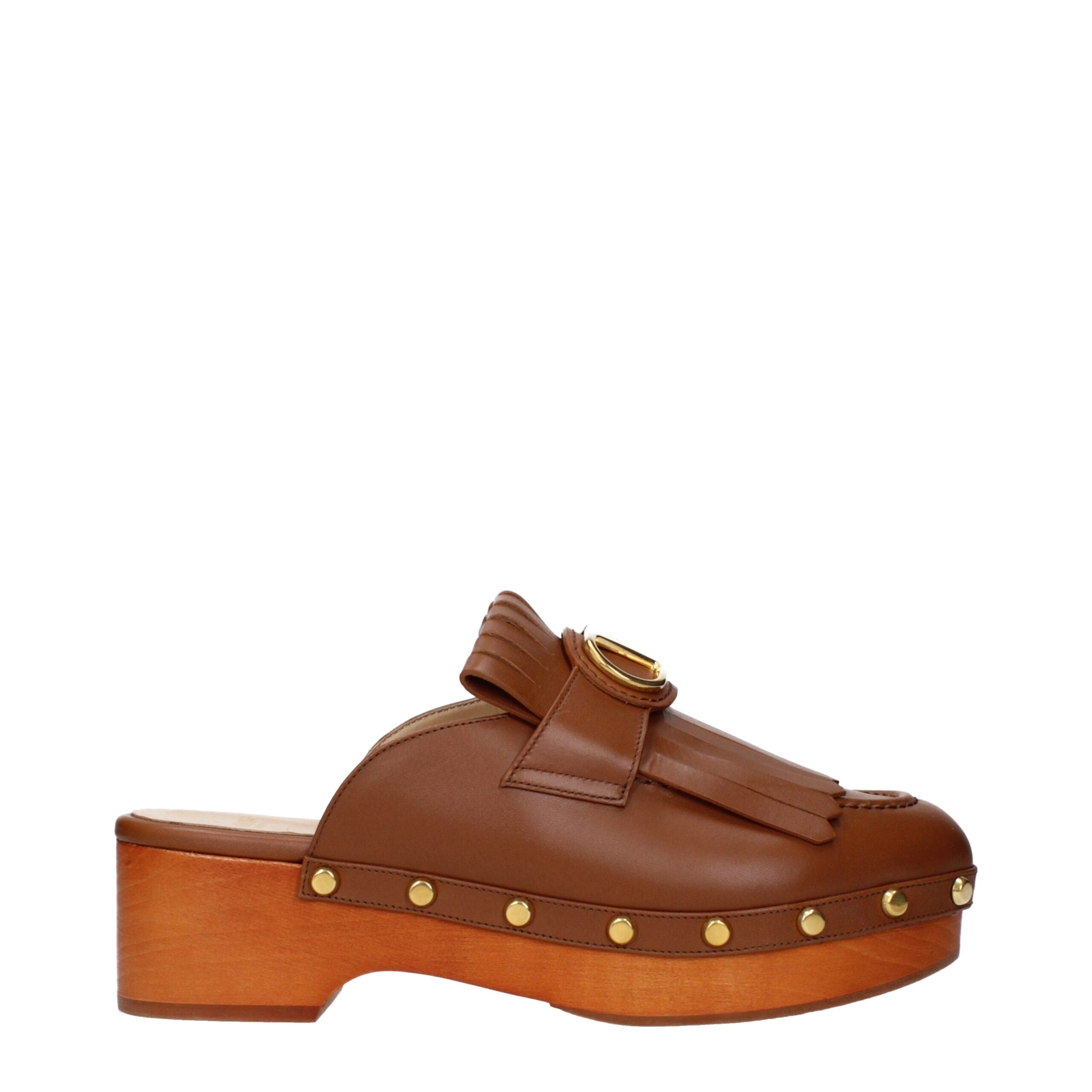 Valentino Garavani Braune Leder-Slipper-1