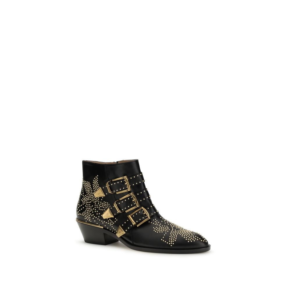 Chloé Lace-up Boots in Black Calfskin Bos Taurus-2