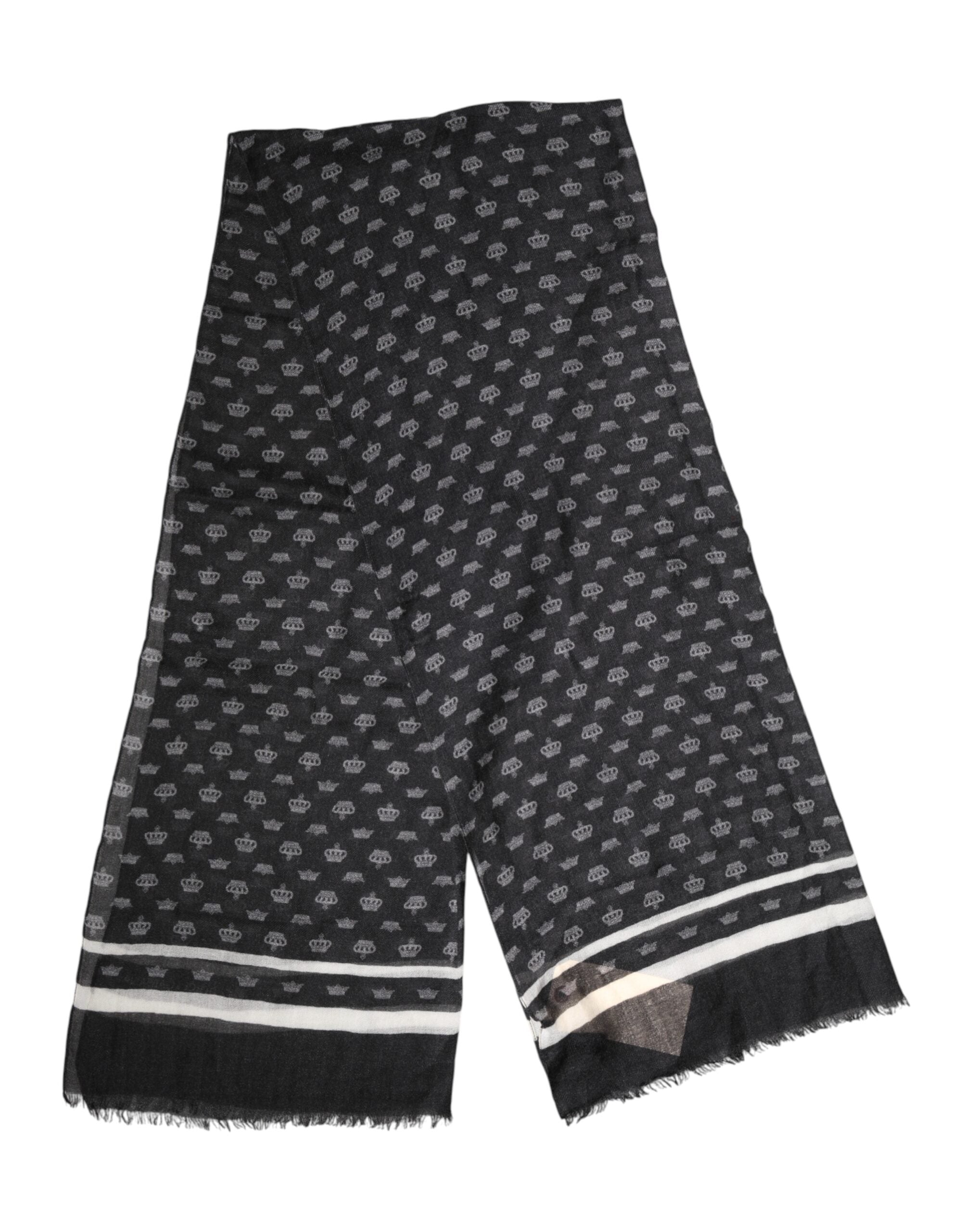 Dolce & Gabbana Black Cashmere Neck Scarf with Crown-1