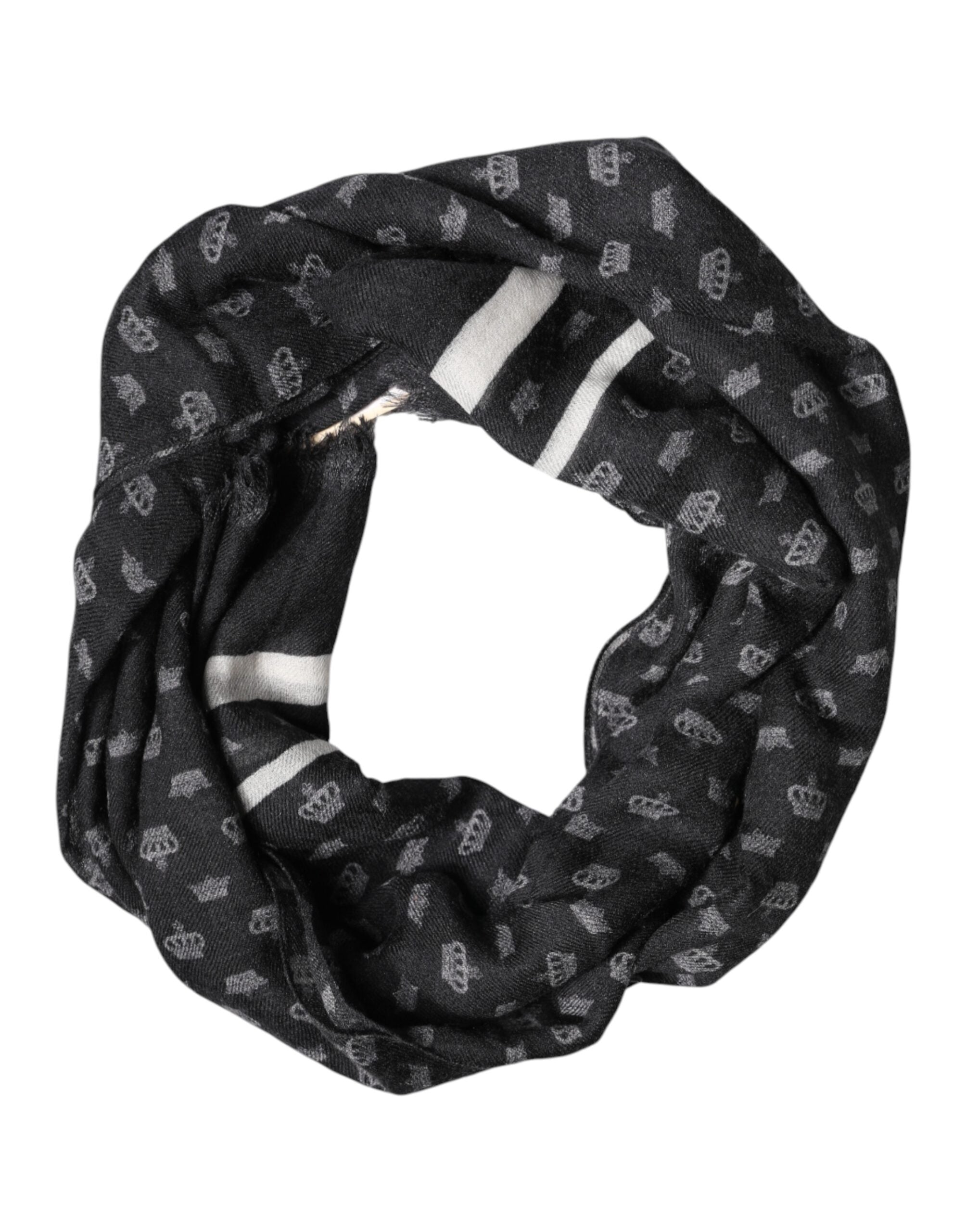 Dolce & Gabbana Black Cashmere Neck Scarf with Crown-3