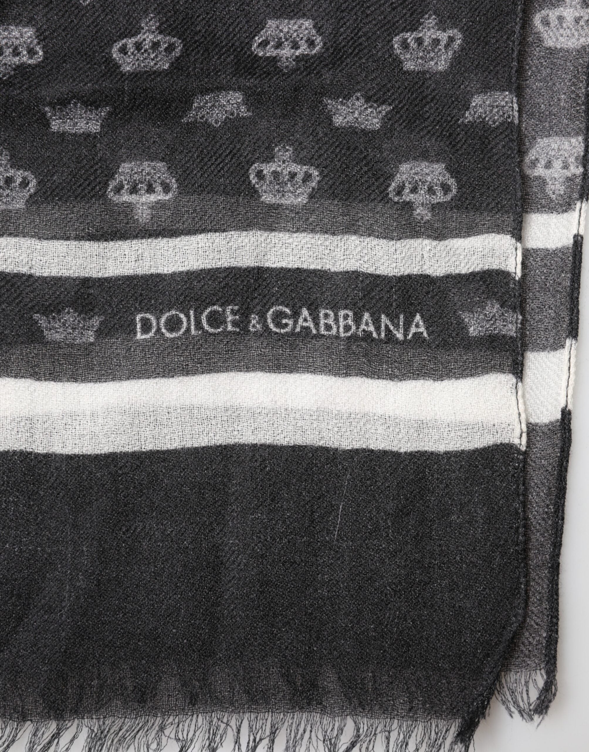 Dolce & Gabbana Black Cashmere Neck Scarf with Crown-4