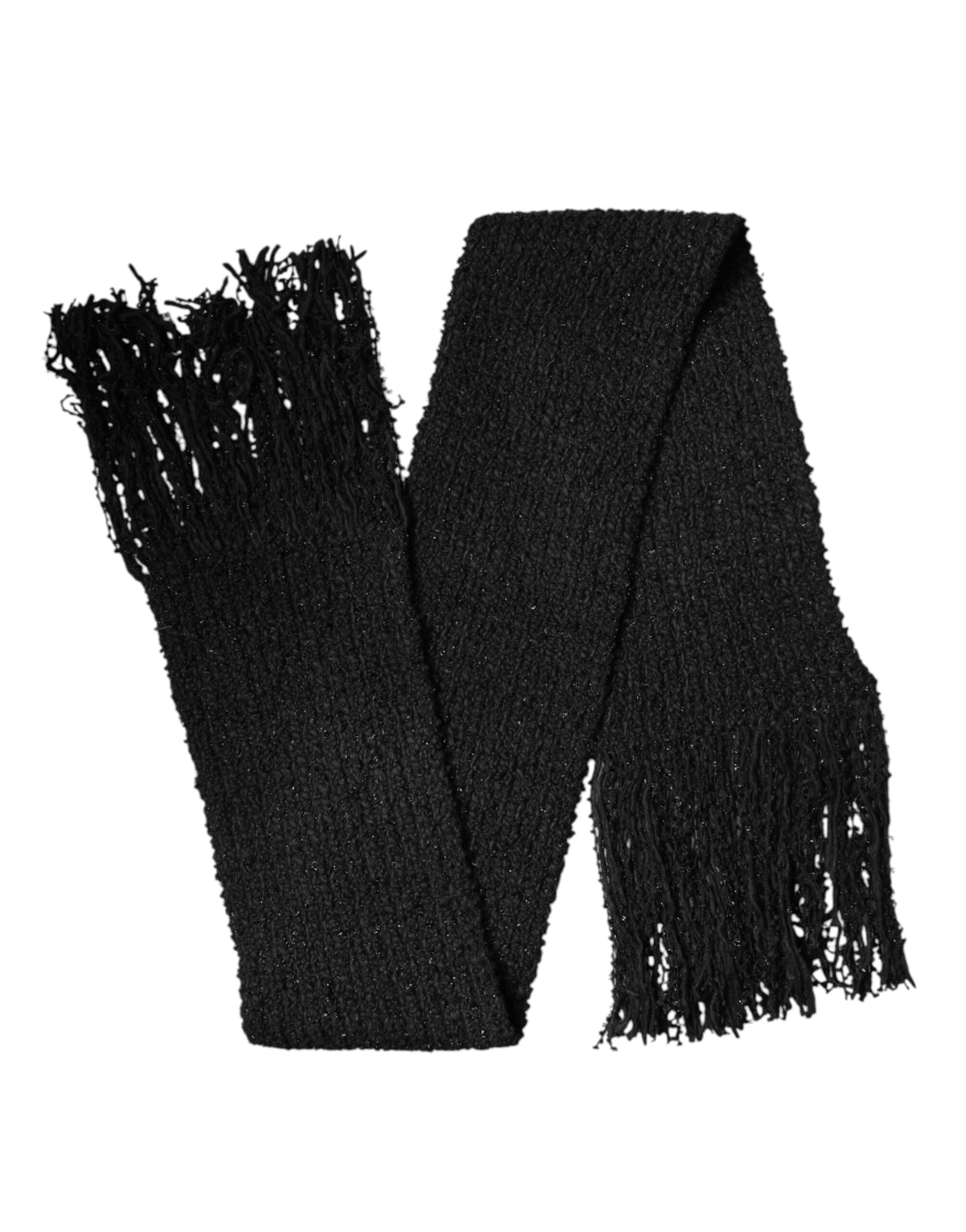 Dolce & Gabbana Black Cashmere Knitted Scarf with Fringes-2