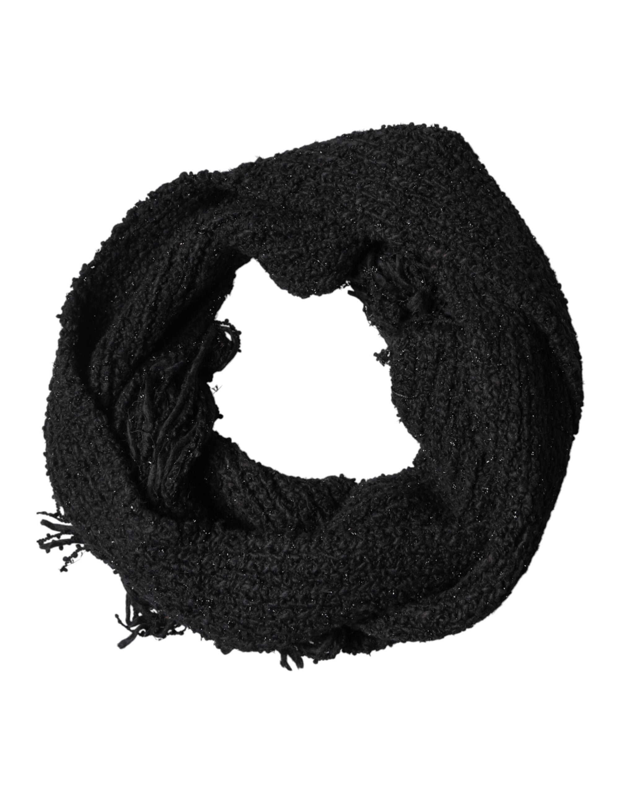 Dolce & Gabbana Black Cashmere Knitted Scarf with Fringes-5