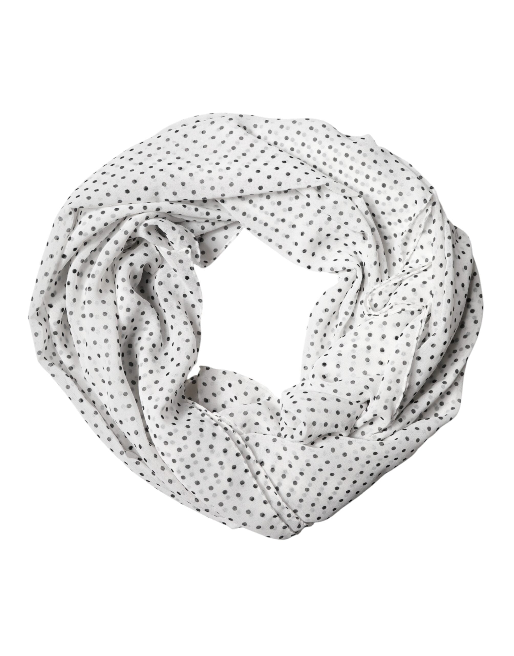 Dolce & Gabbana White Polyester Polka Dot Scarf-1