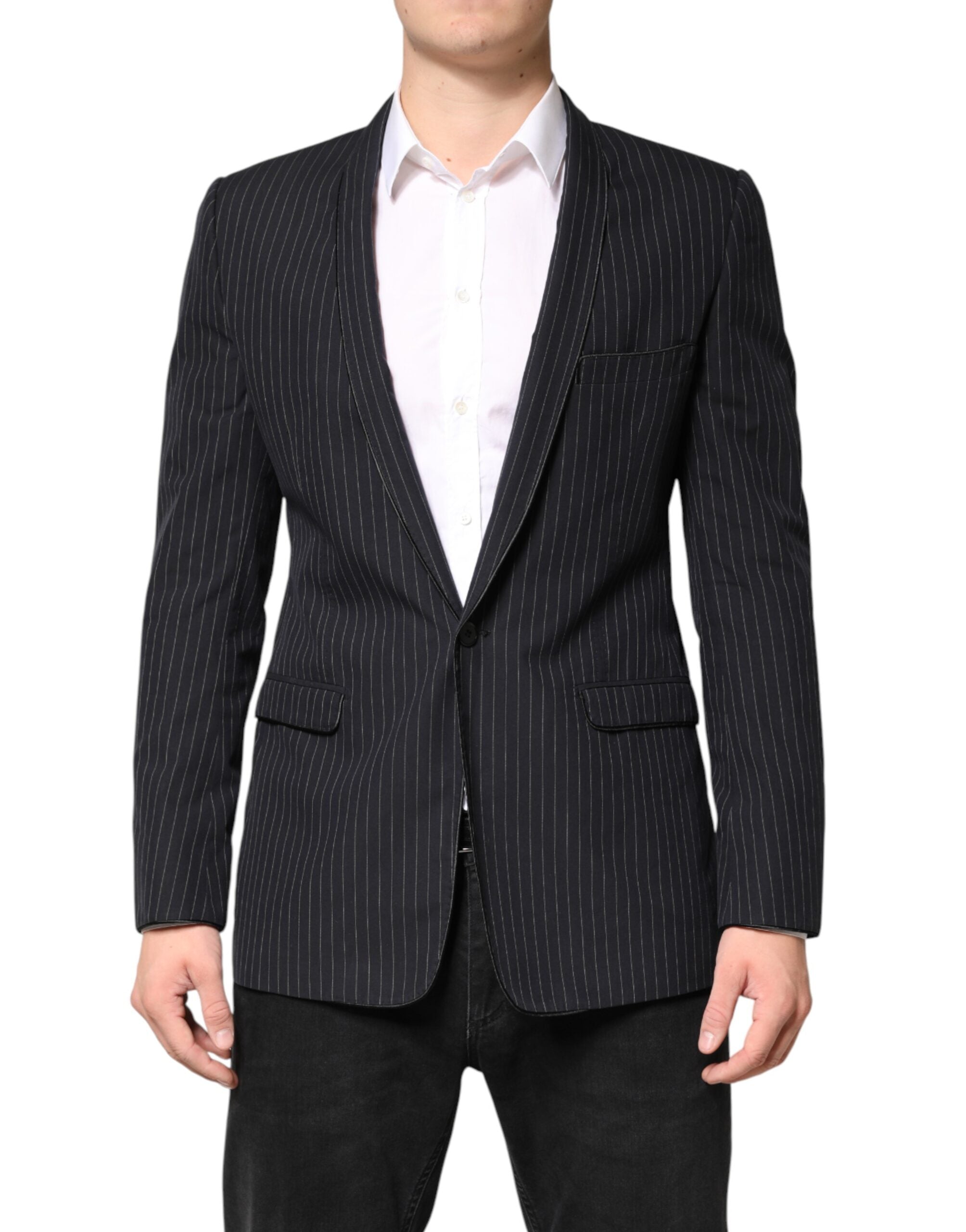 Dolce & Gabbana Black One-Button Pinstripe Blazer-2