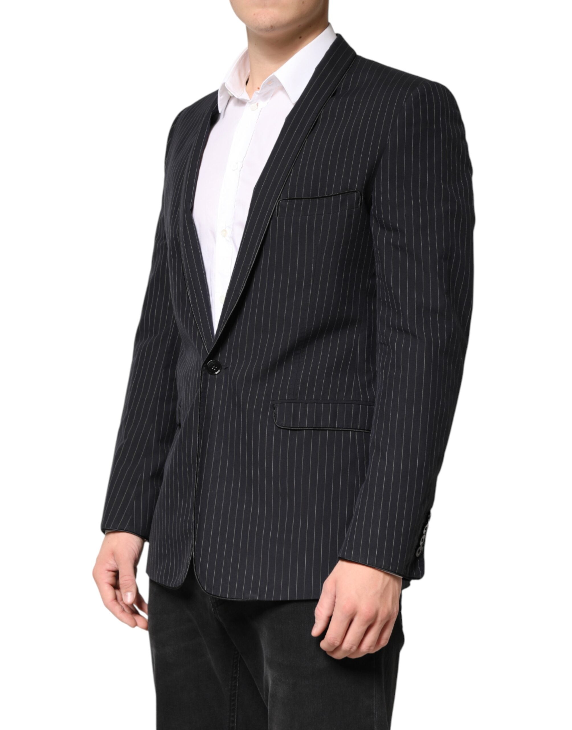 Dolce & Gabbana Black One-Button Pinstripe Blazer-3