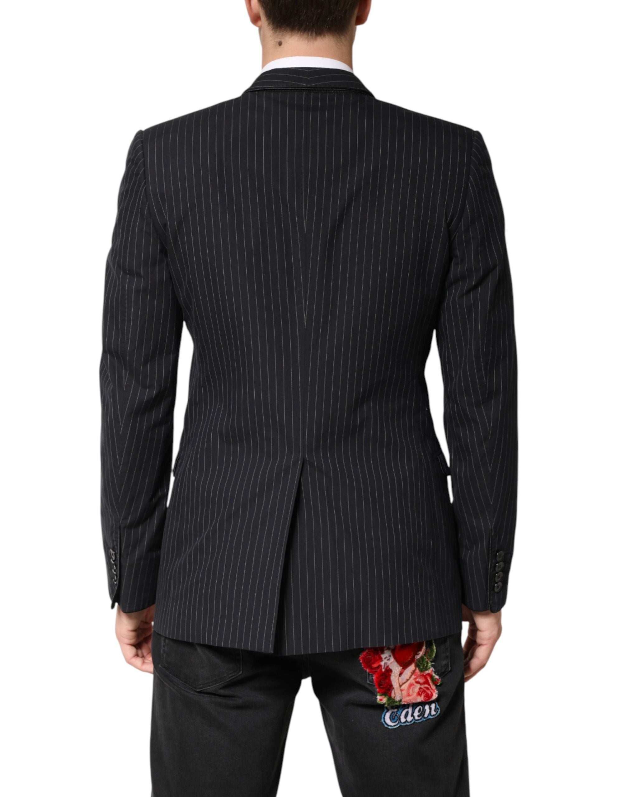 Dolce & Gabbana Black One-Button Pinstripe Blazer-4