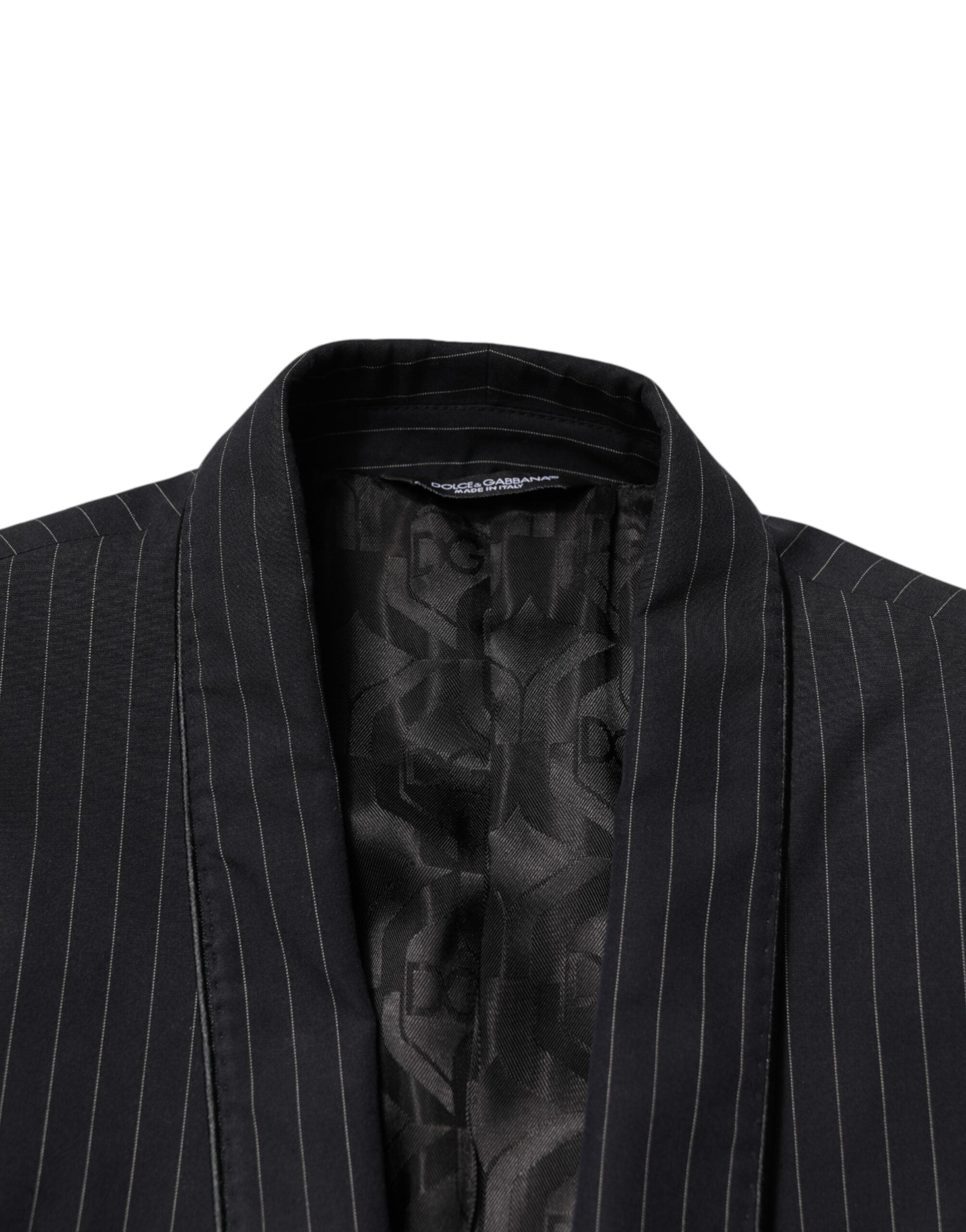 Dolce & Gabbana Black One-Button Pinstripe Blazer-7