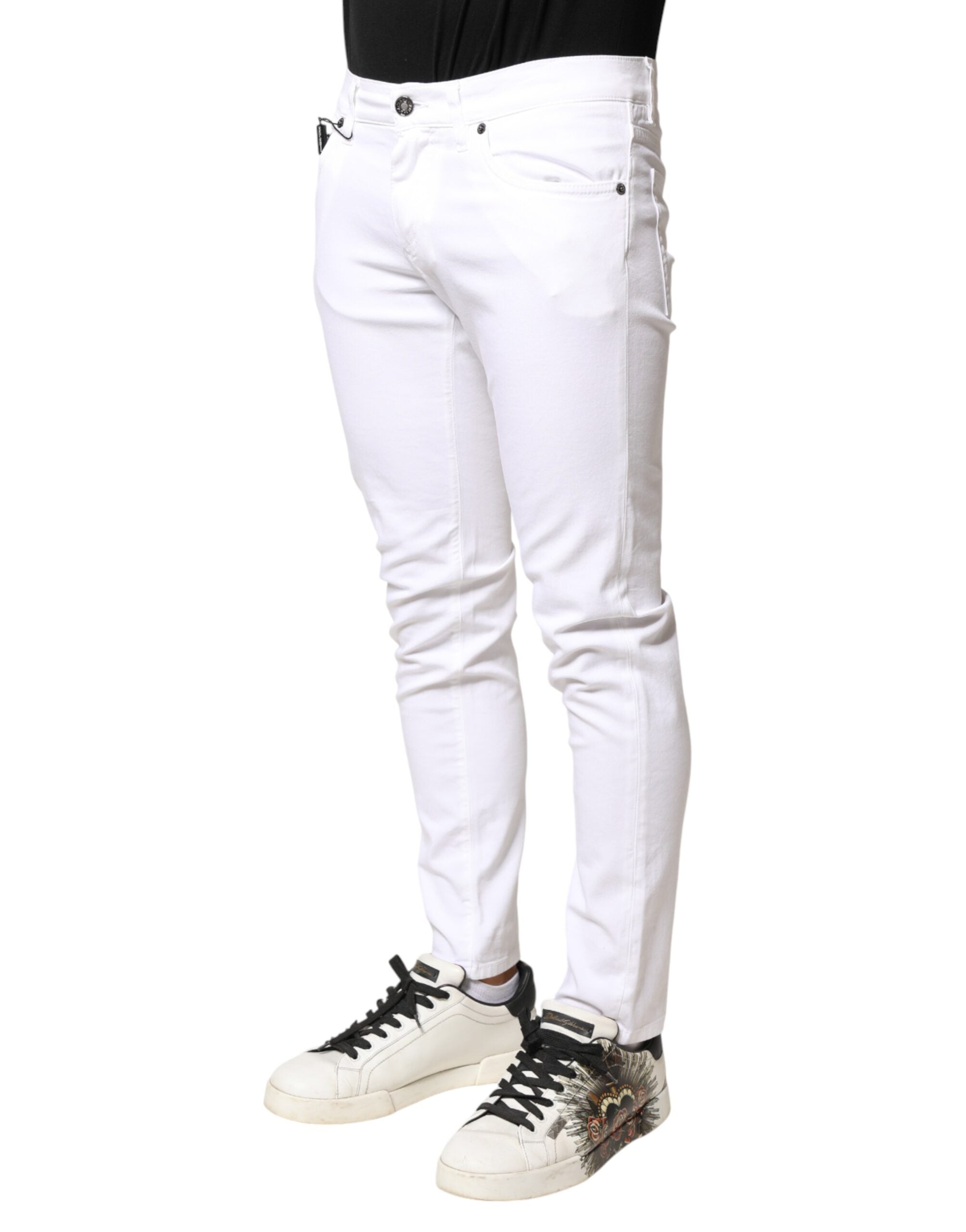 Dolce & Gabbana Men's White Stretch-Cotton Skinny Jeans-3