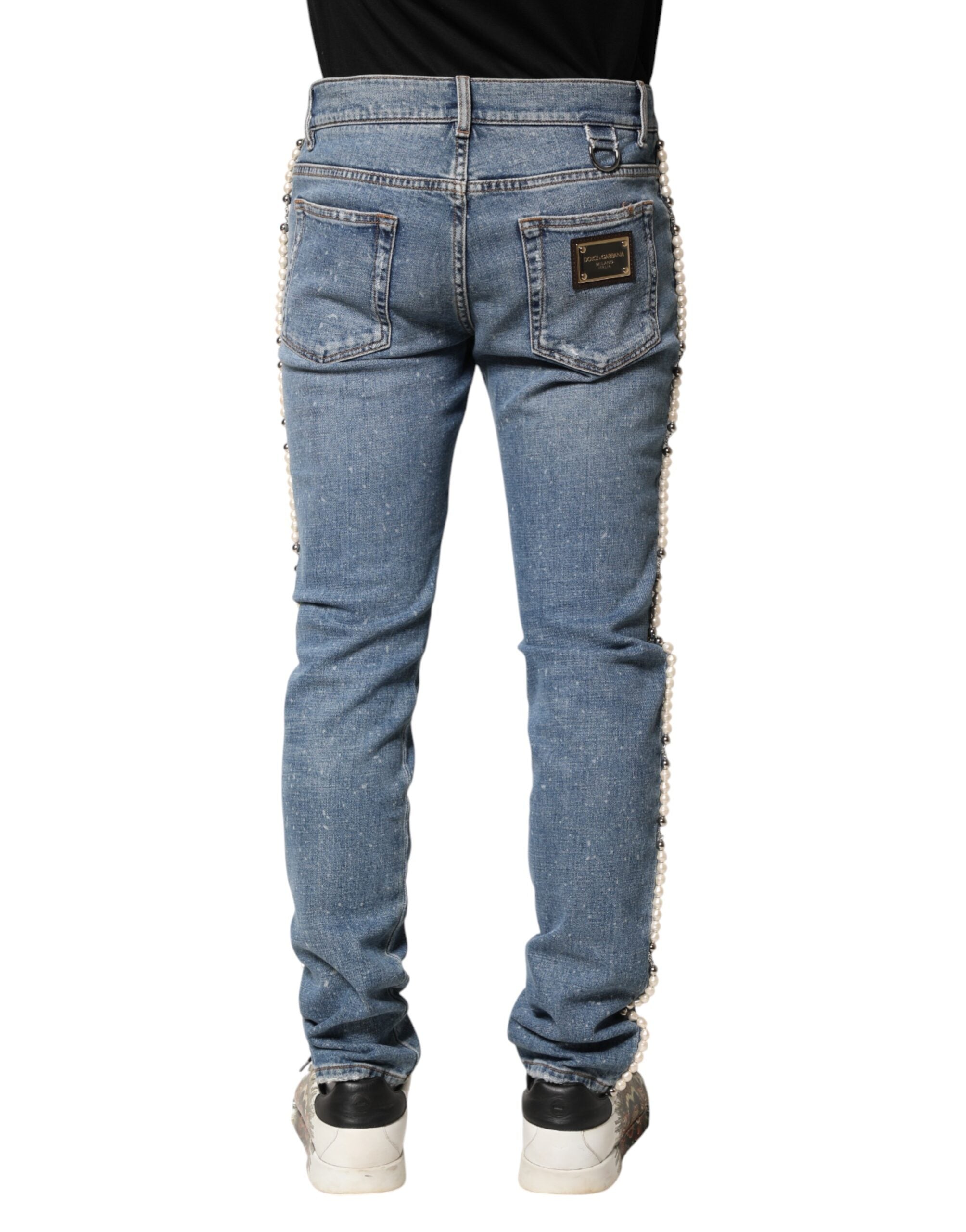 Dolce & Gabbana Embellished Blue Cotton Skinny Jeans-4