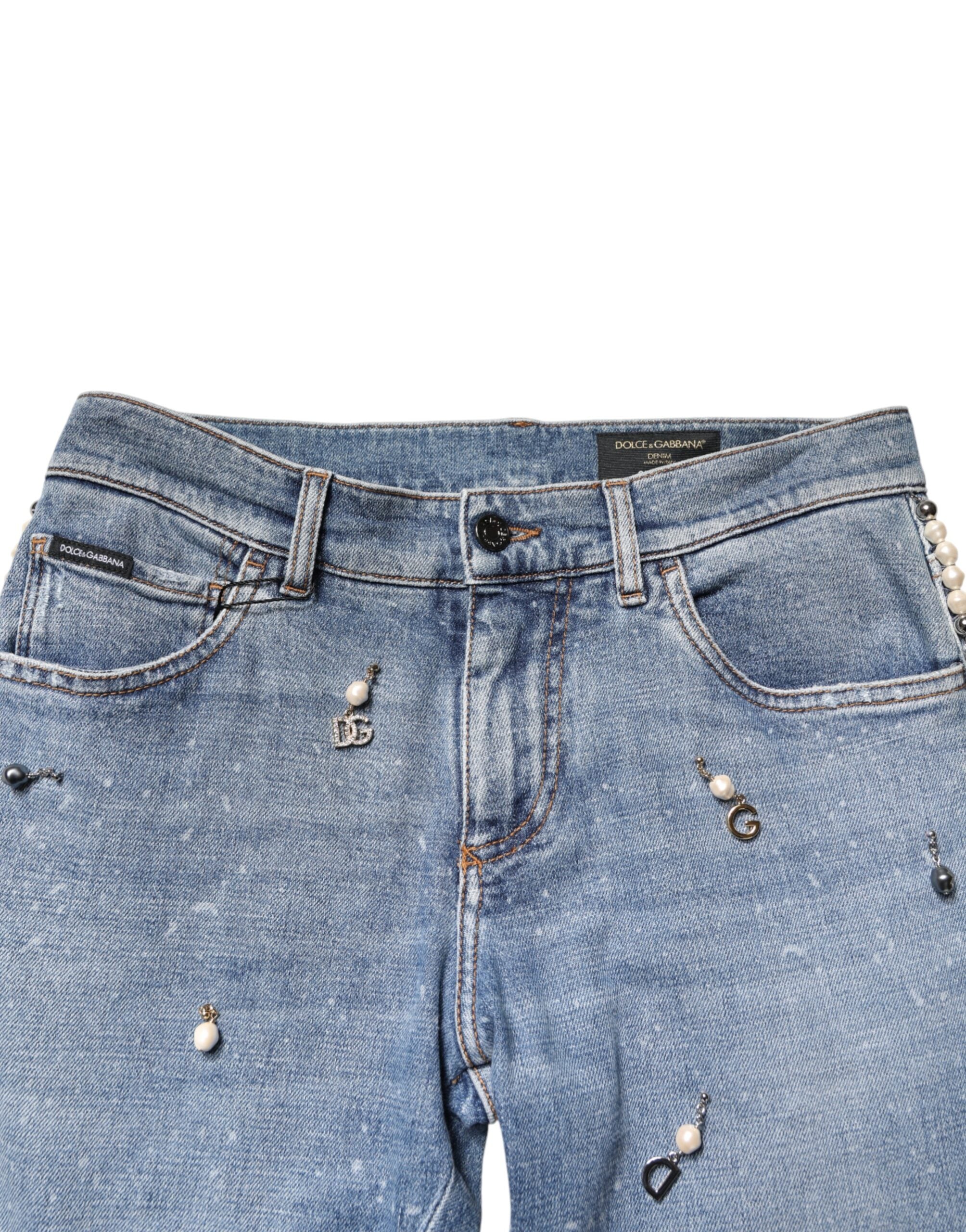 Dolce & Gabbana Embellished Blue Cotton Skinny Jeans-5