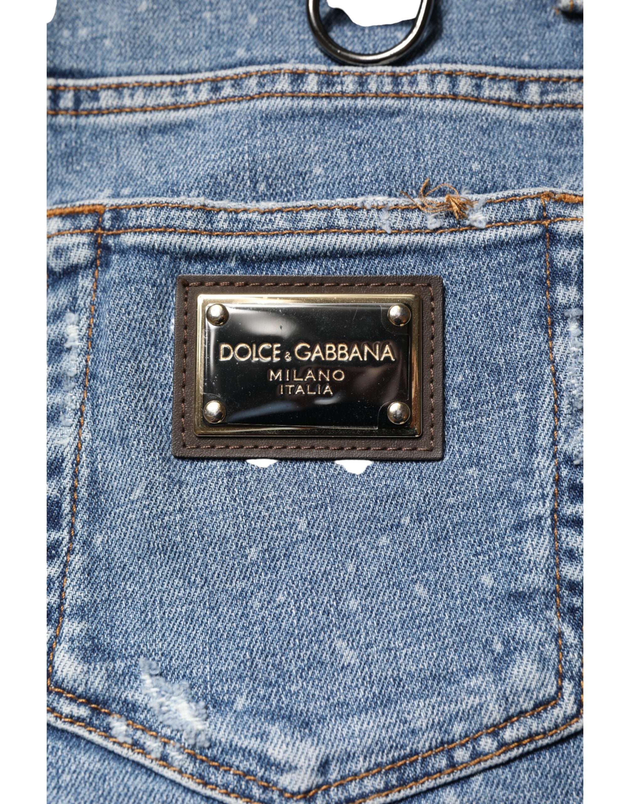 Dolce & Gabbana Embellished Blue Cotton Skinny Jeans-6