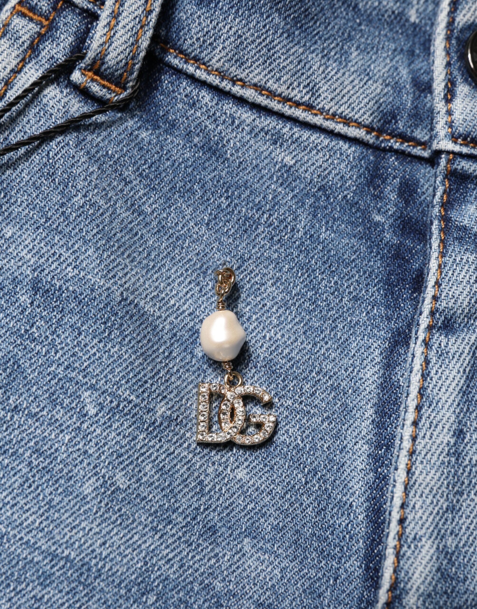 Dolce & Gabbana Embellished Blue Cotton Skinny Jeans-7