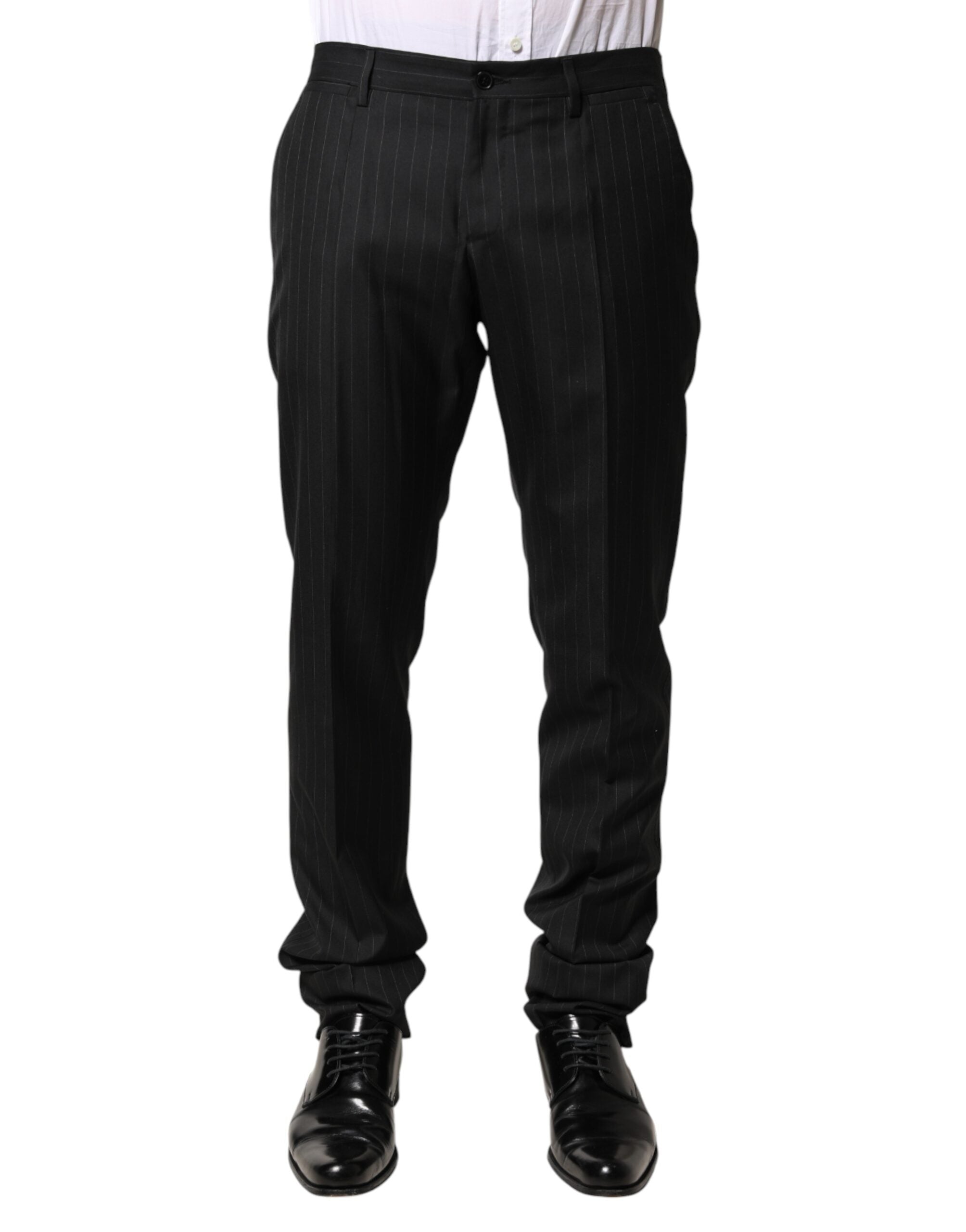 Dolce & Gabbana Men's Black Wool Striped Suit Trousers-2