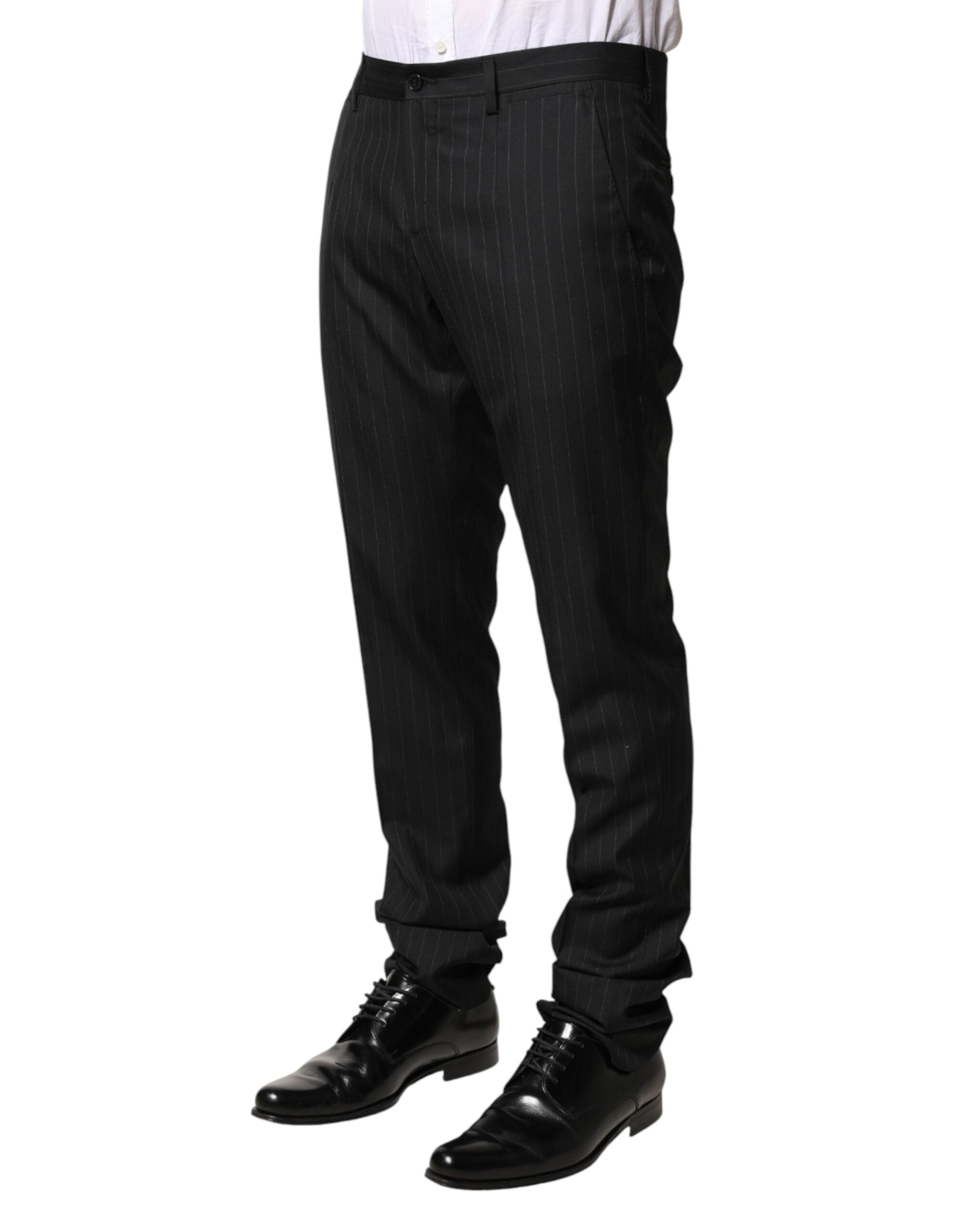Dolce & Gabbana Men's Black Wool Striped Suit Trousers-3