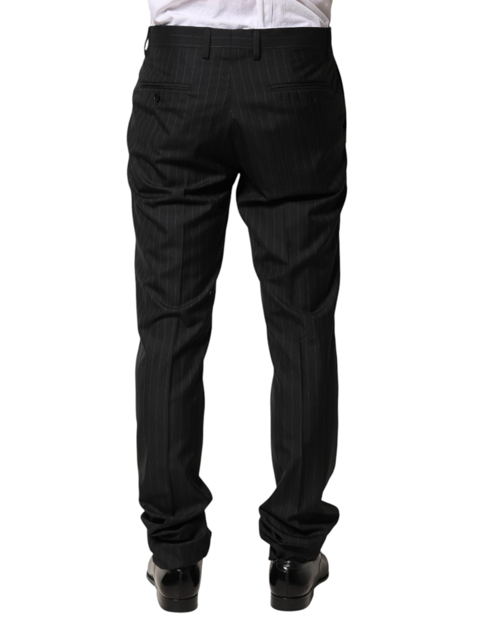 Dolce & Gabbana Men's Black Wool Striped Suit Trousers-4