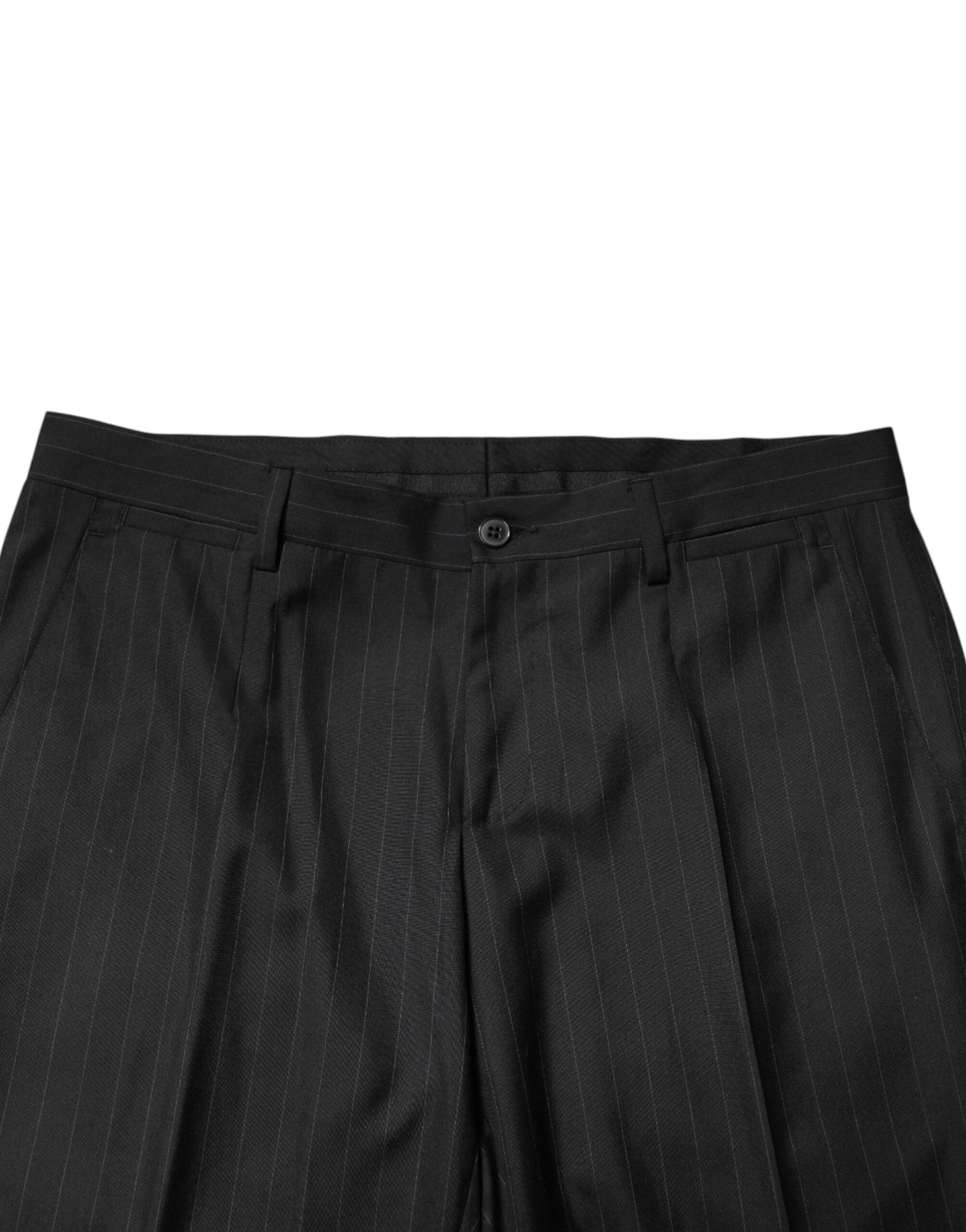 Dolce & Gabbana Men's Black Wool Striped Suit Trousers-5