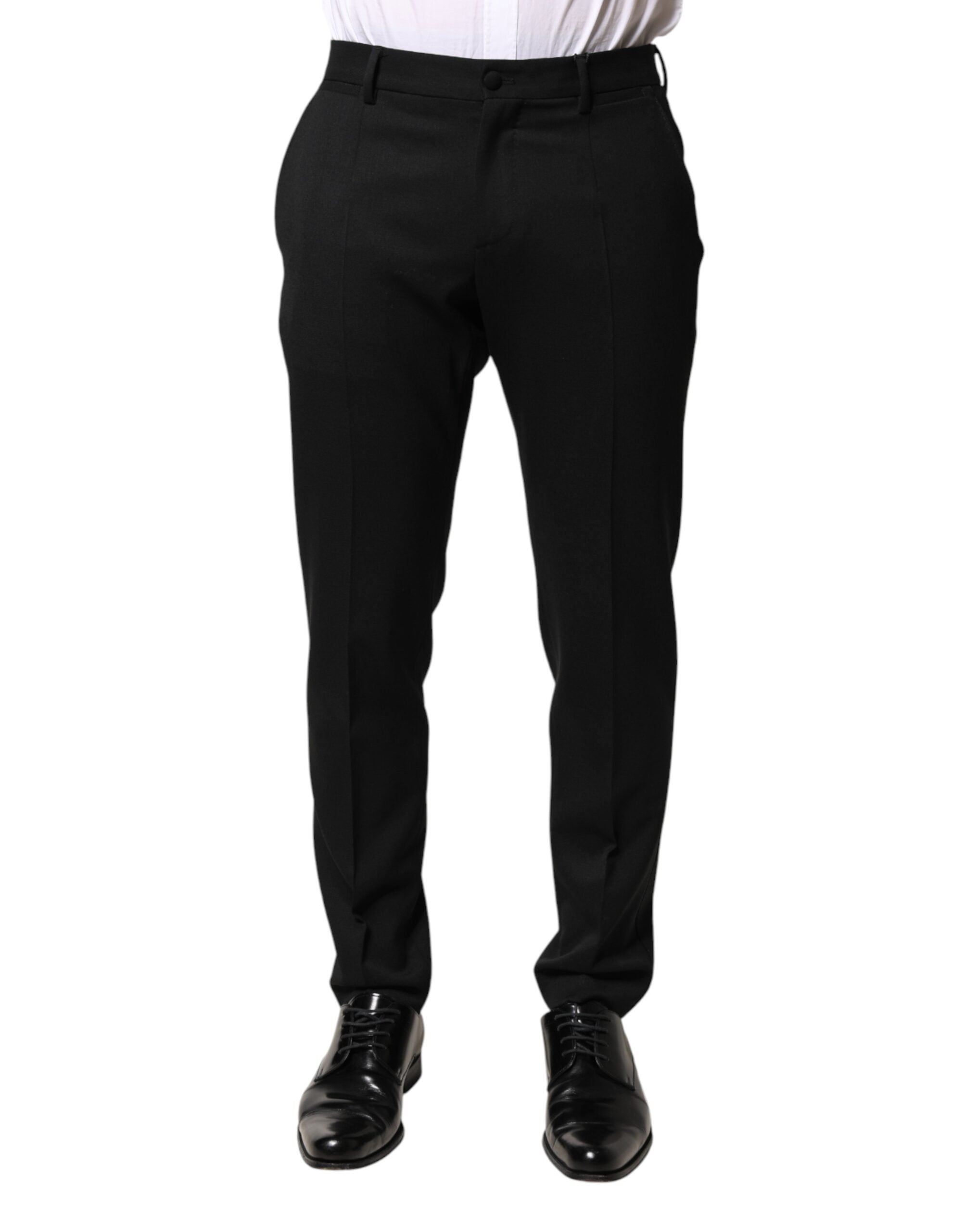 Dolce & Gabbana Men's Black Mid-Rise Wool Trousers-2