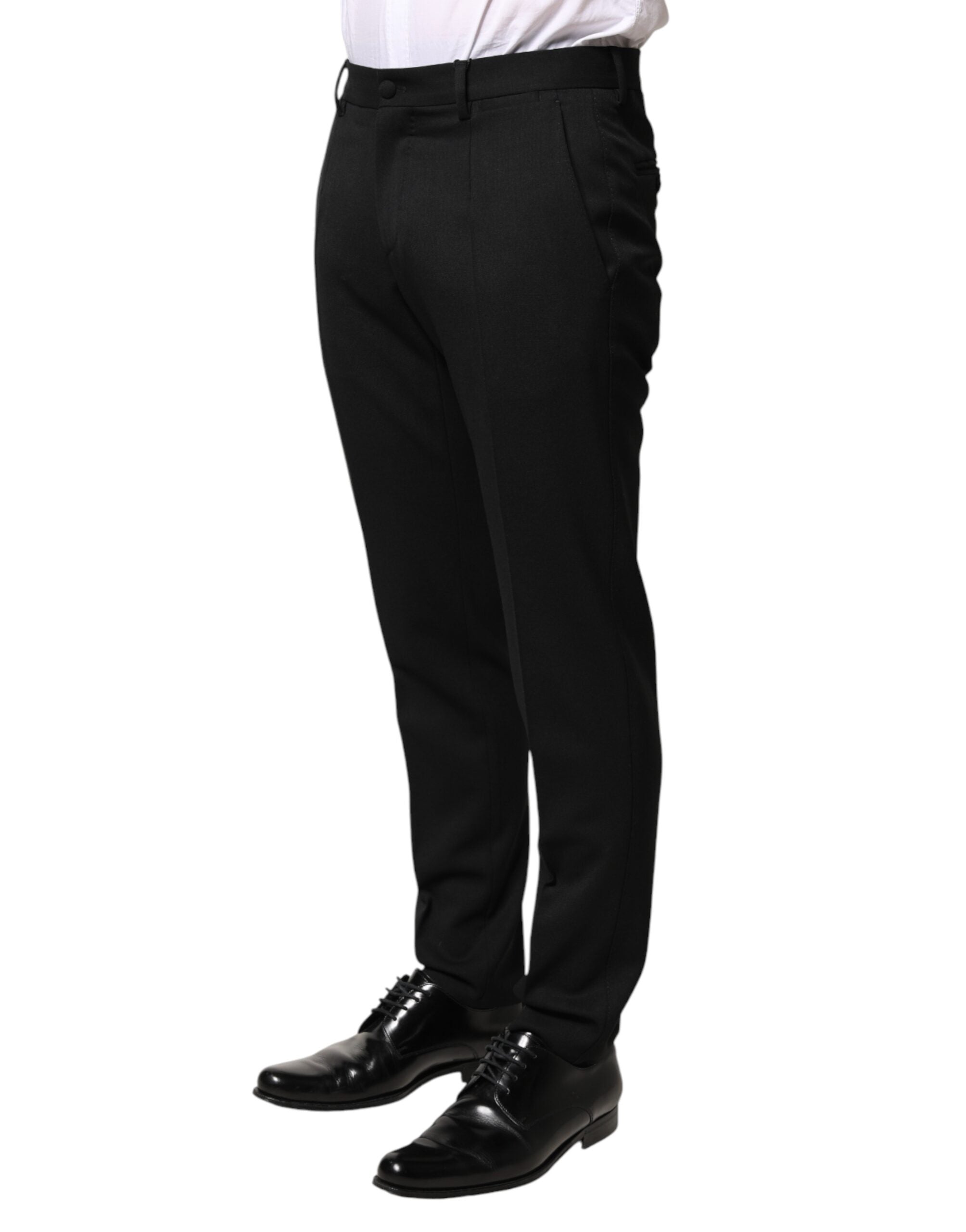 Dolce & Gabbana Men's Black Mid-Rise Wool Trousers-3