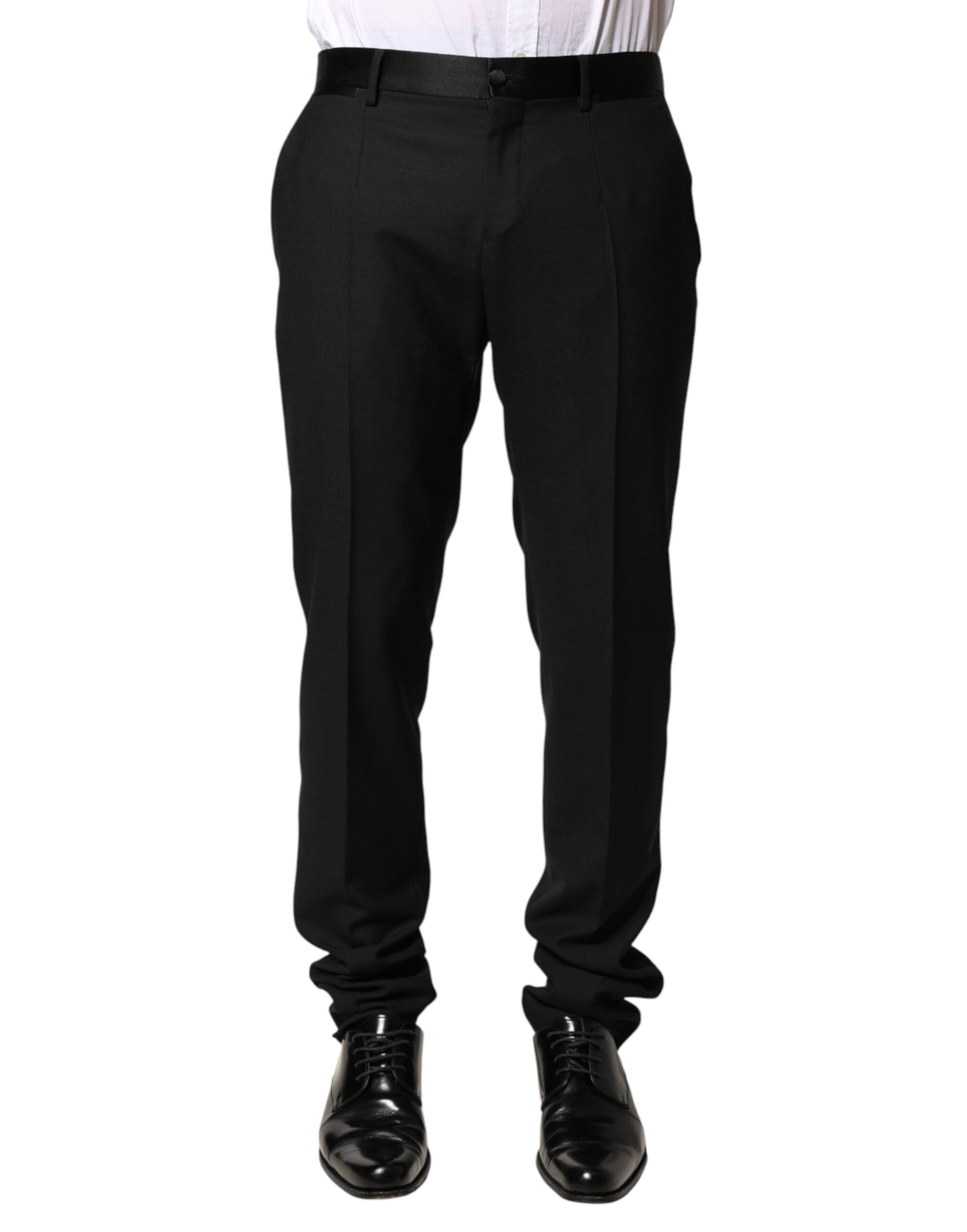 Dolce & Gabbana Men's Black Mid-Rise Wool Trousers-2