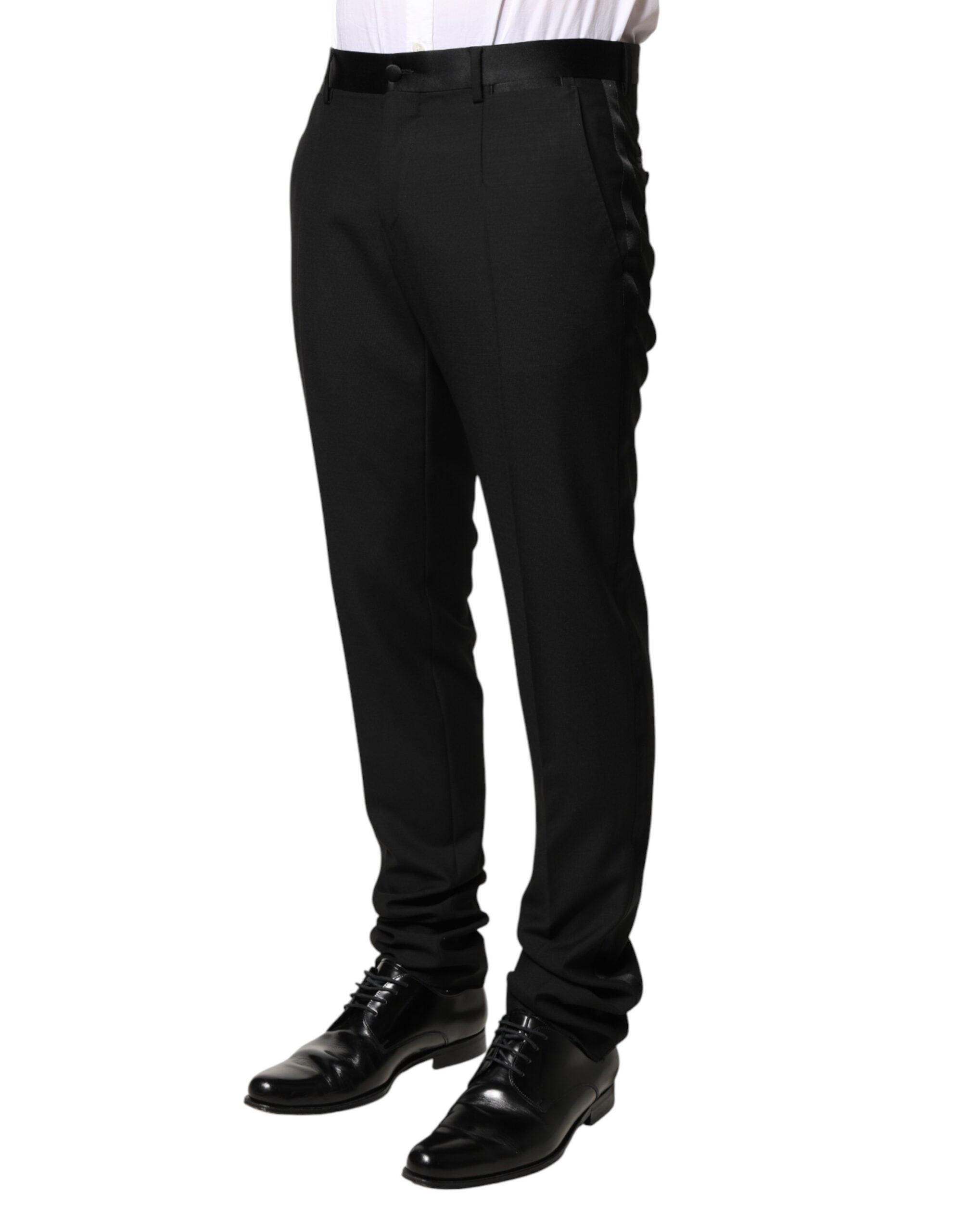 Dolce & Gabbana Men's Black Mid-Rise Wool Trousers-3
