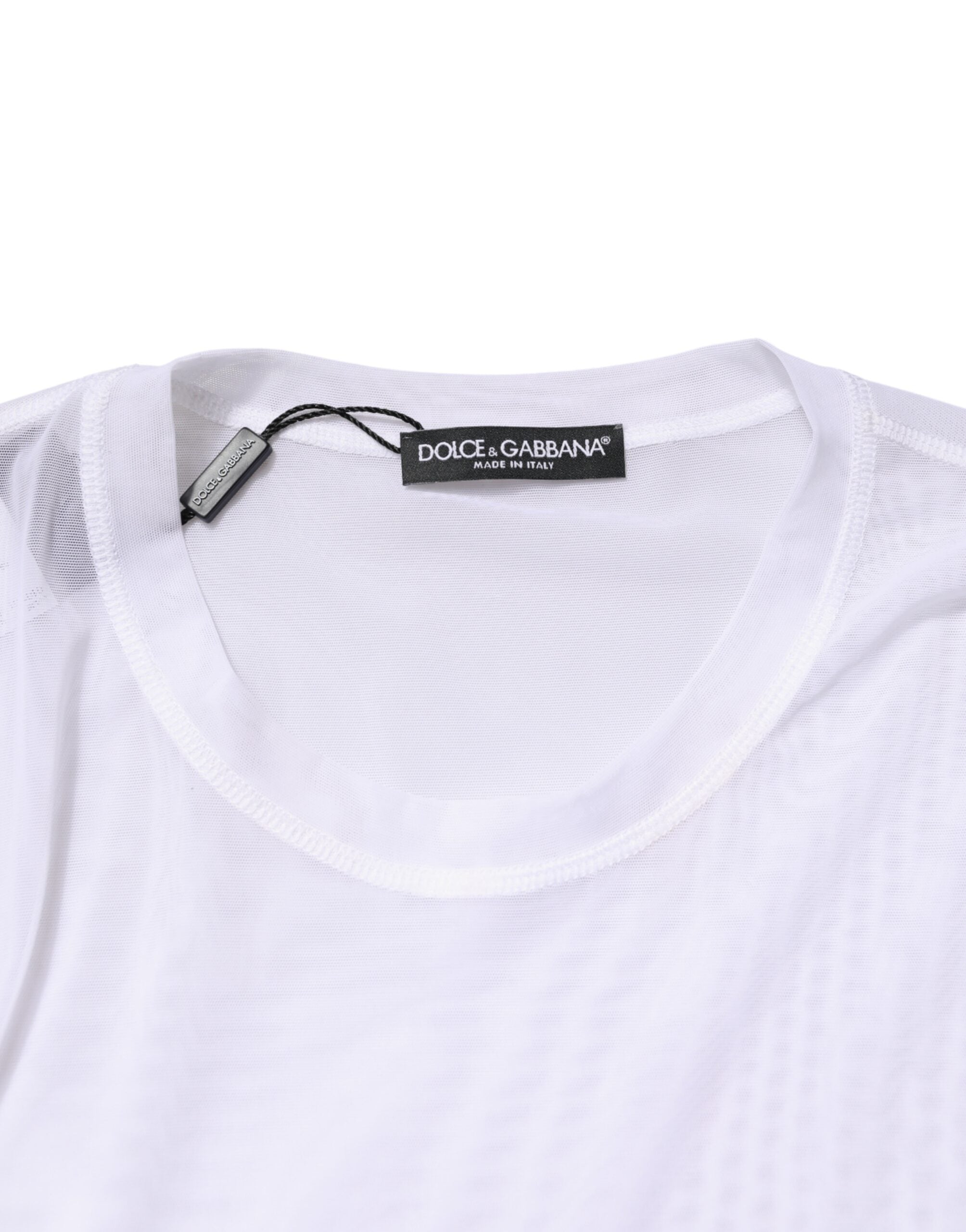 Dolce & Gabbana Weißes Langarm-Rundhals-T-Shirt aus Nylon-5