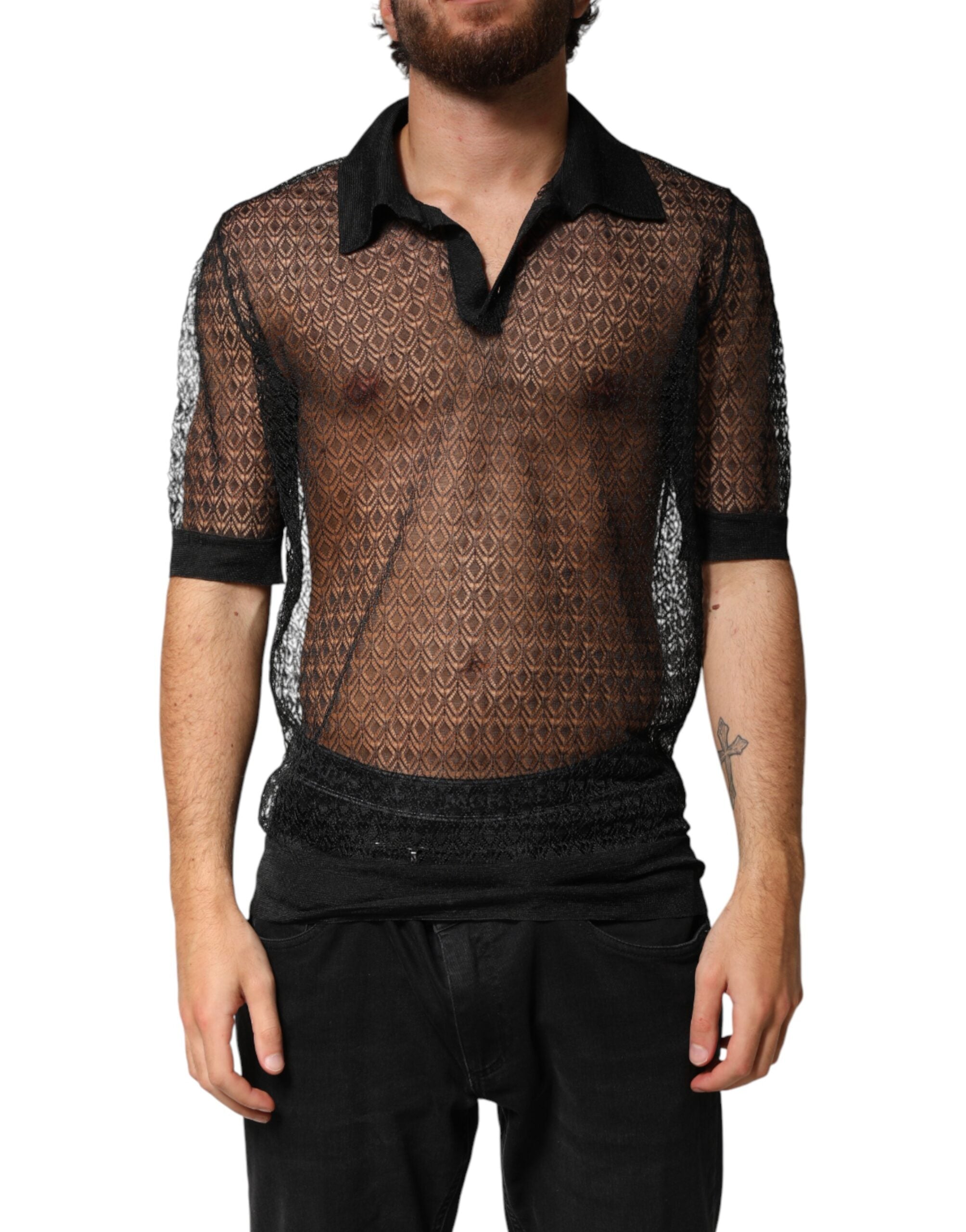 Dolce & Gabbana Black Transparent Short-Sleeved Polo Shirt