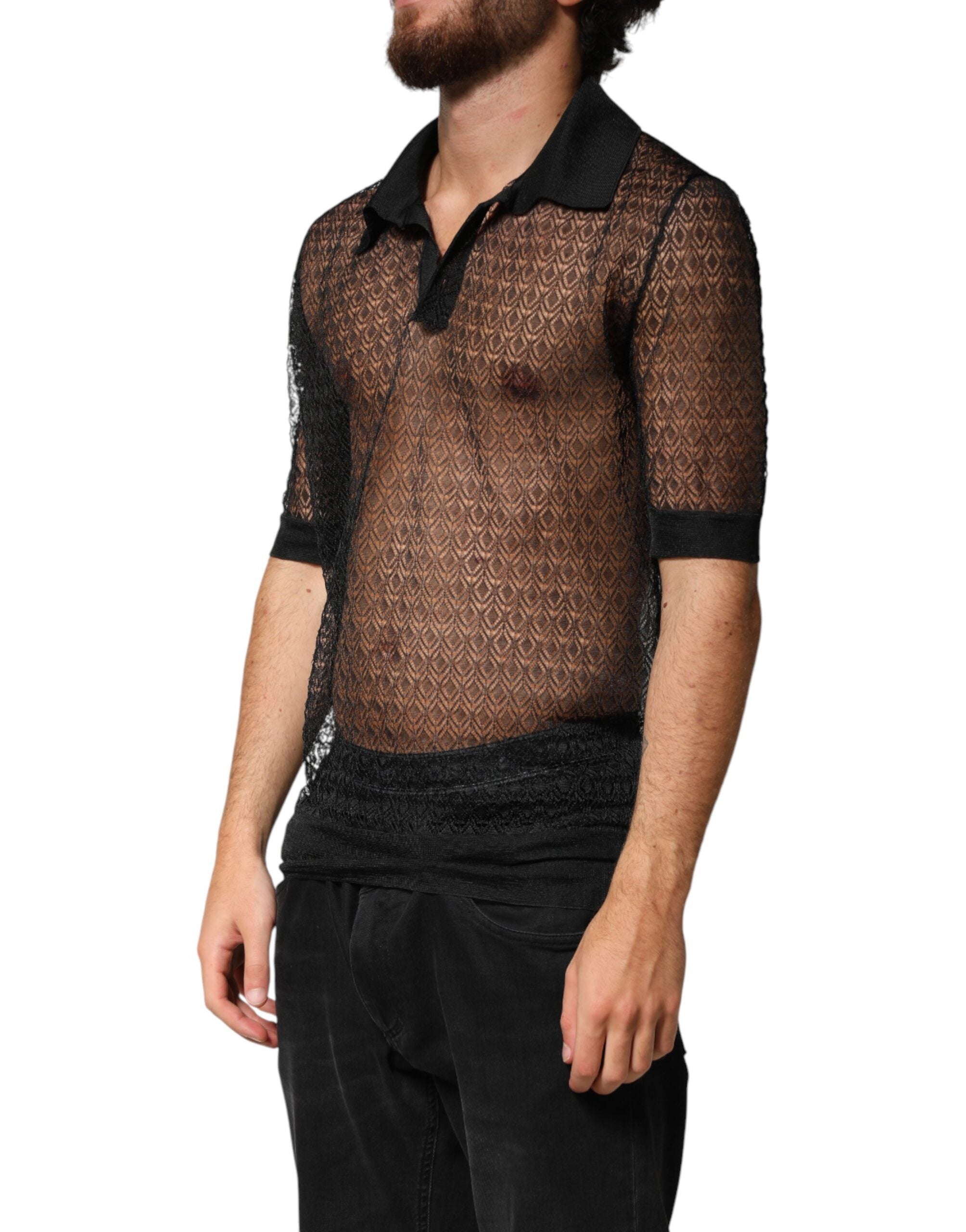 Dolce & Gabbana Black Transparent Short-Sleeved Polo Shirt-3