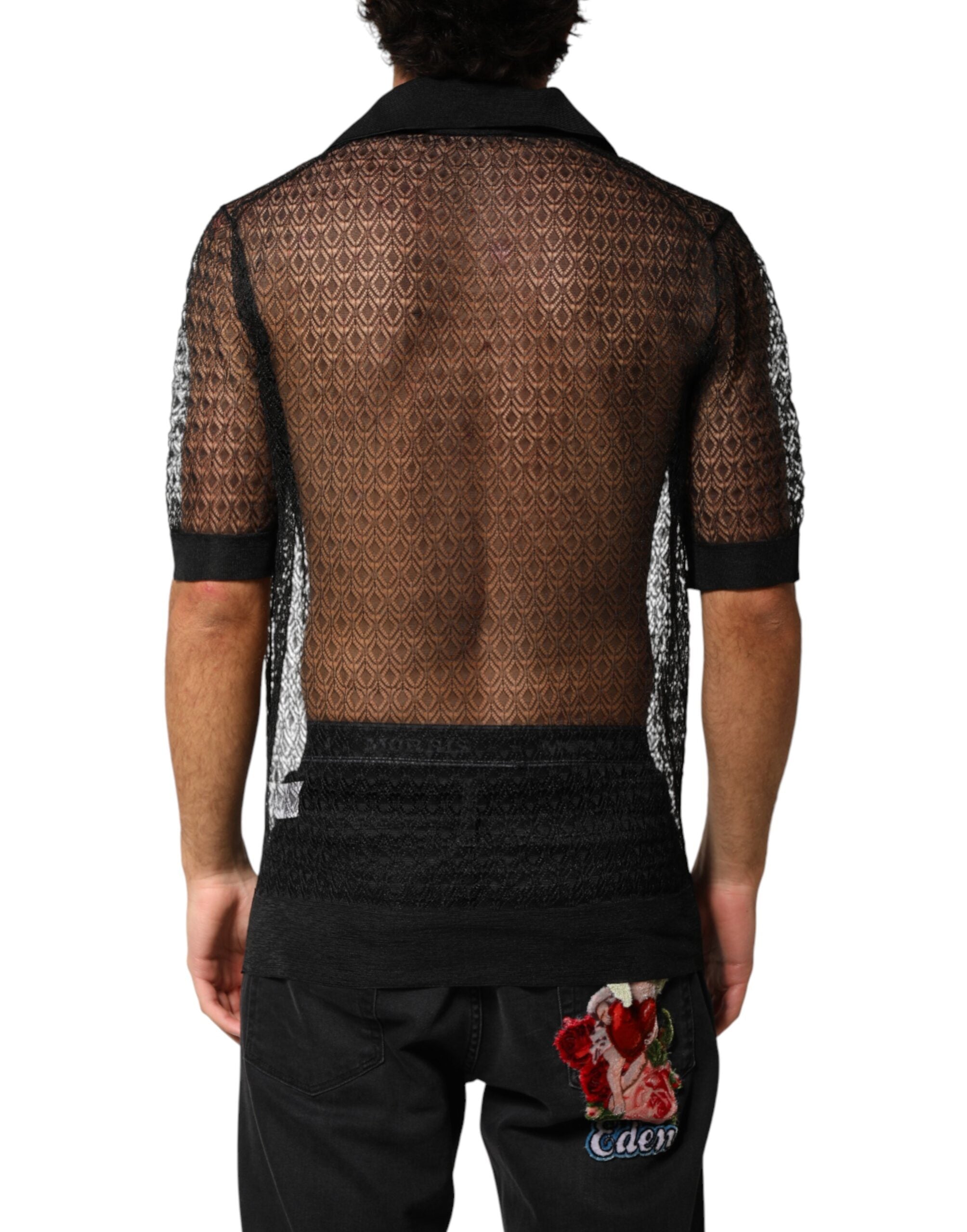 Dolce & Gabbana Black Transparent Short-Sleeved Polo Shirt-4