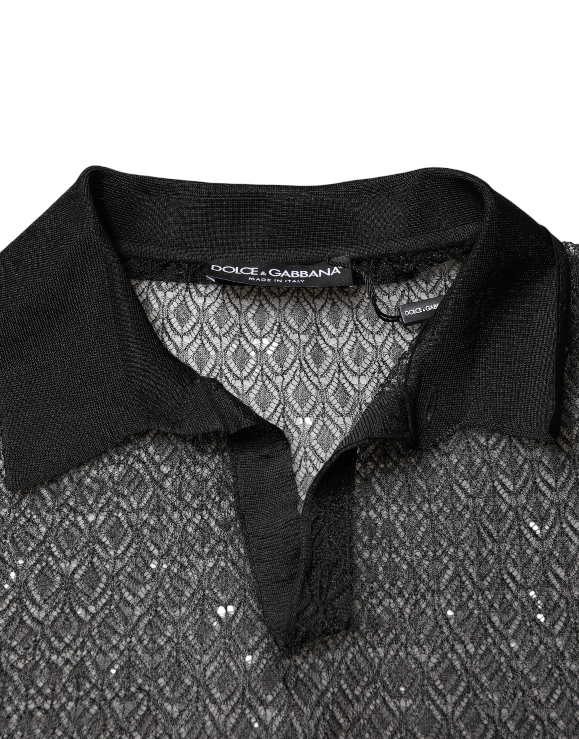 Dolce & Gabbana Black Transparent Short-Sleeved Polo Shirt-5