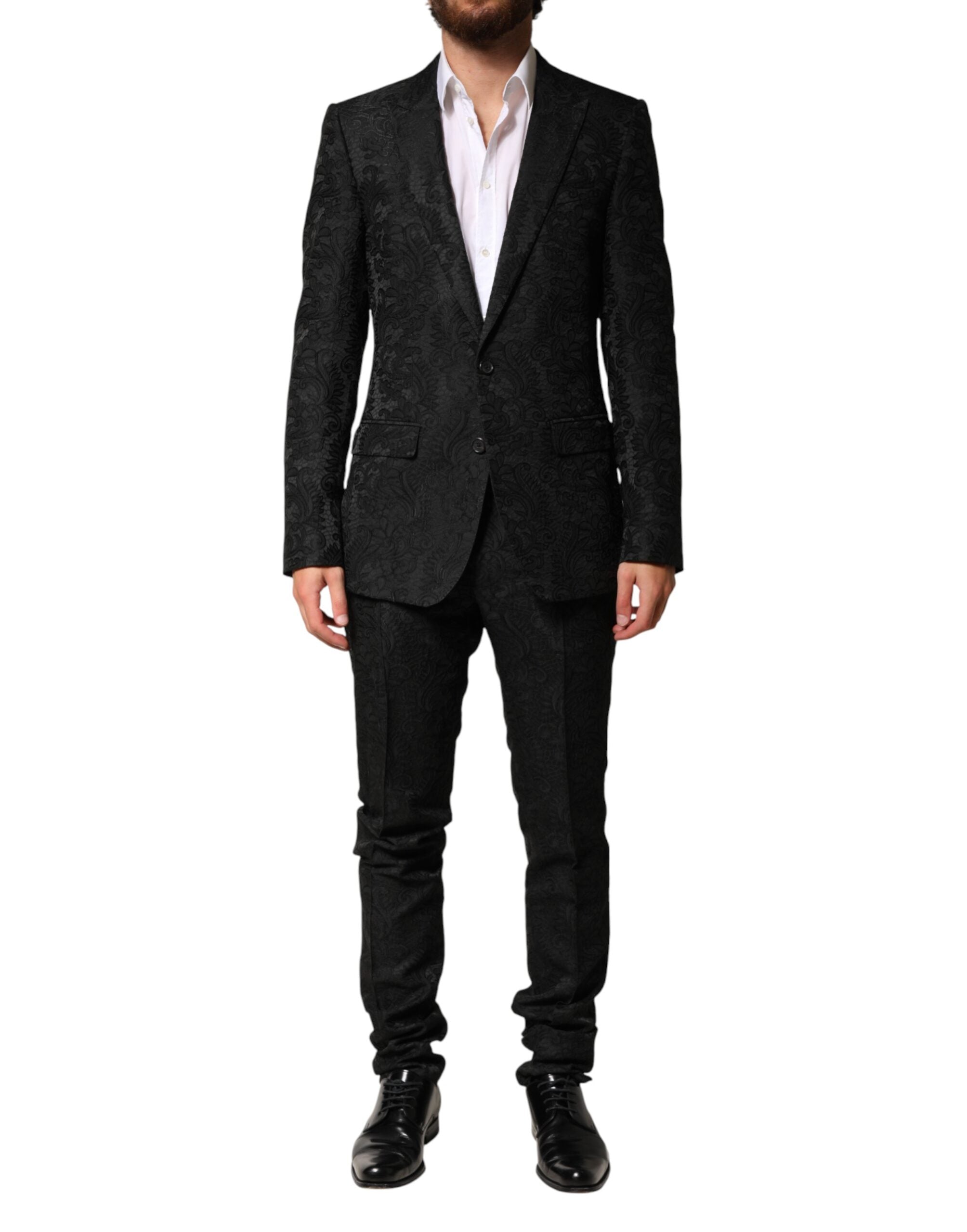 Dolce & Gabbana Black One-Button Brocade Suit, Two-Piece-1