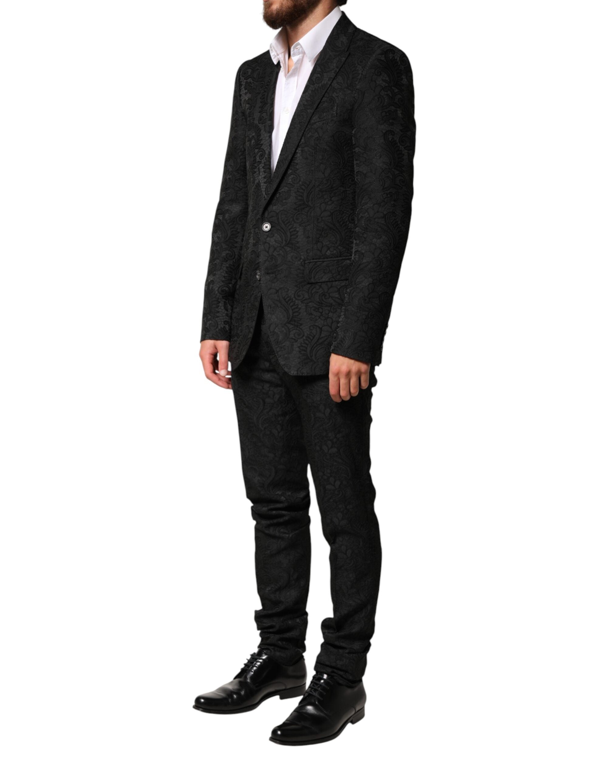 Dolce & Gabbana Black One-Button Brocade Suit, Two-Piece-3
