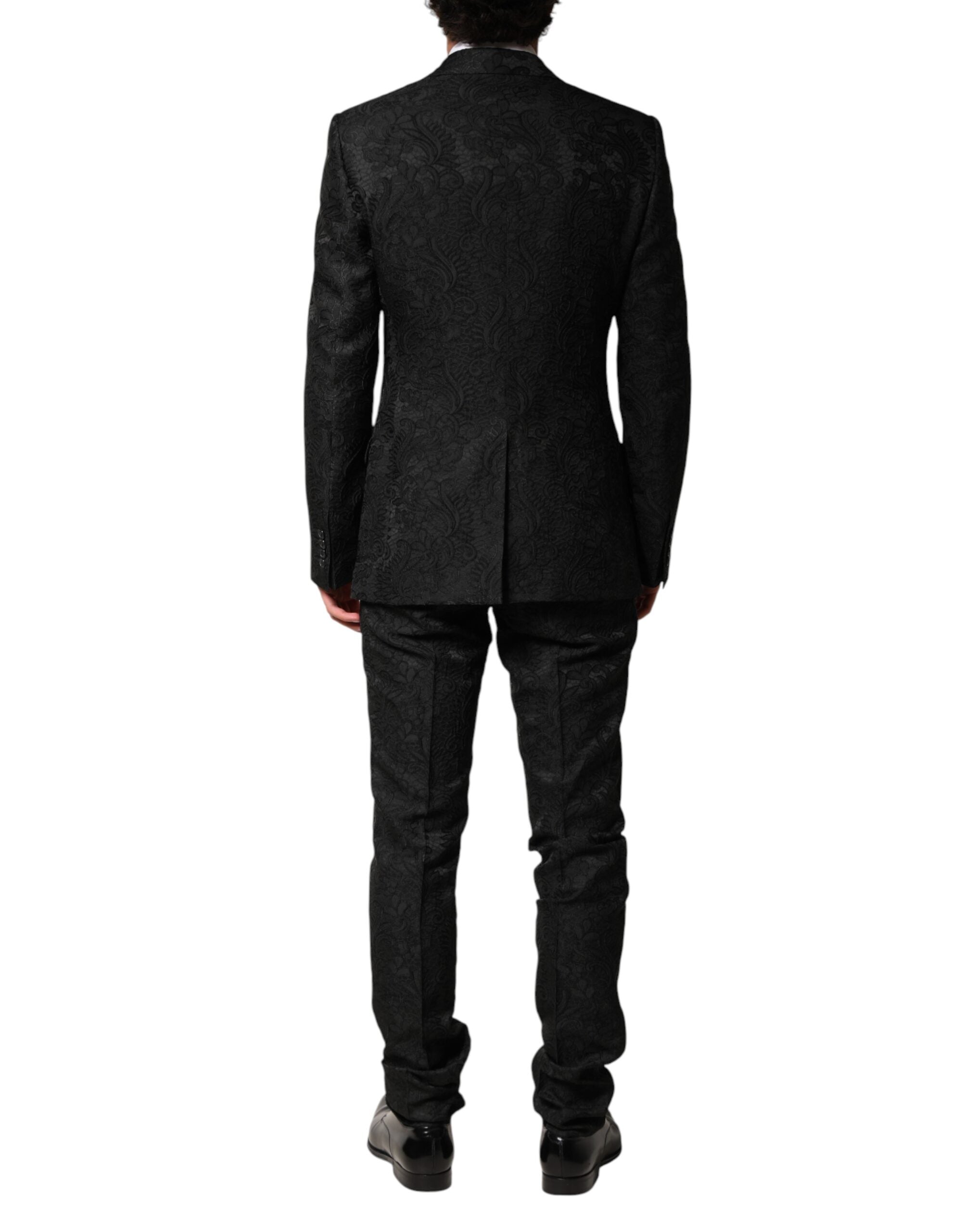 Dolce & Gabbana Black One-Button Brocade Suit, Two-Piece-4