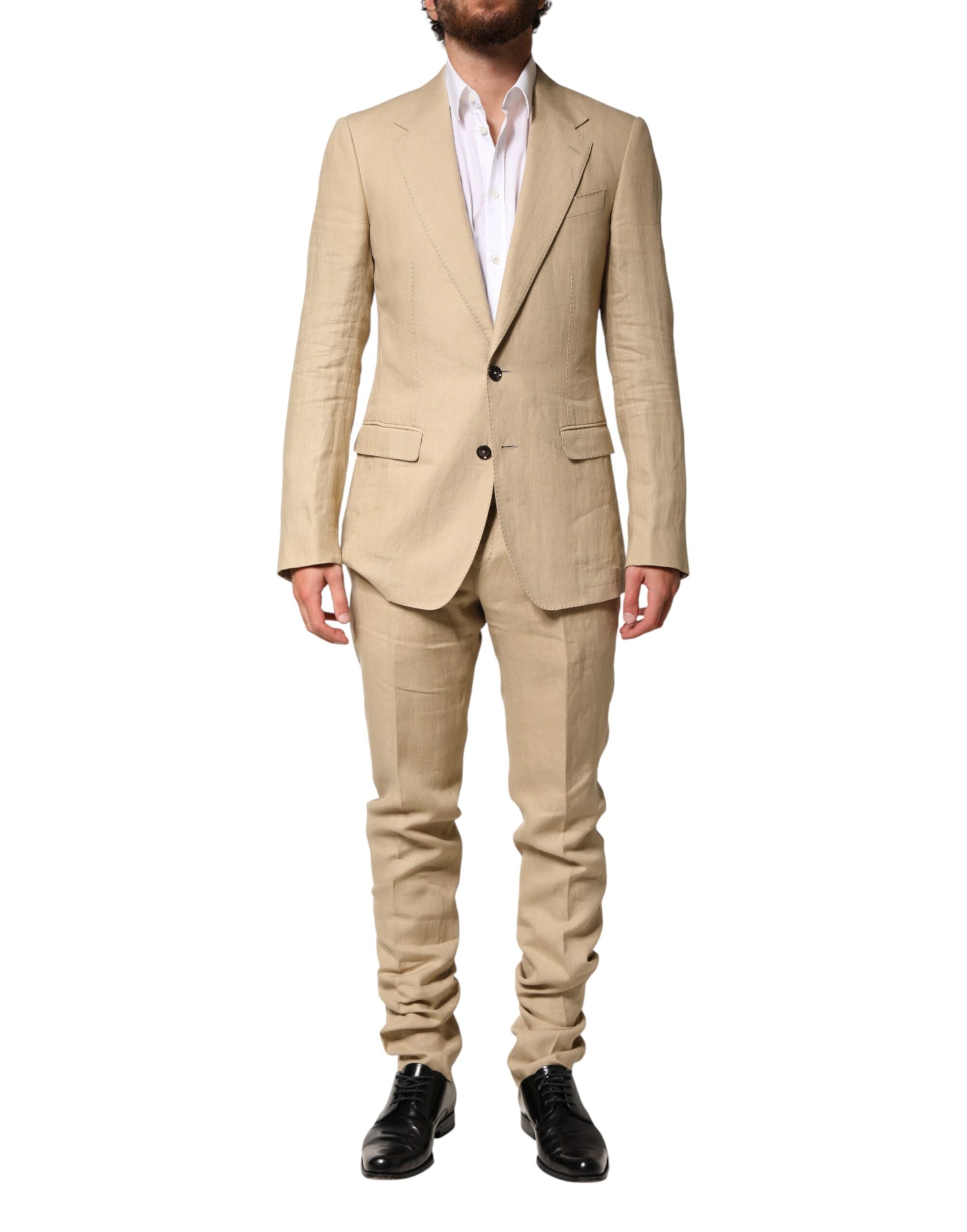 Dolce & Gabbana Beige Linen Two-Piece Suit Jacket-Trousers-2