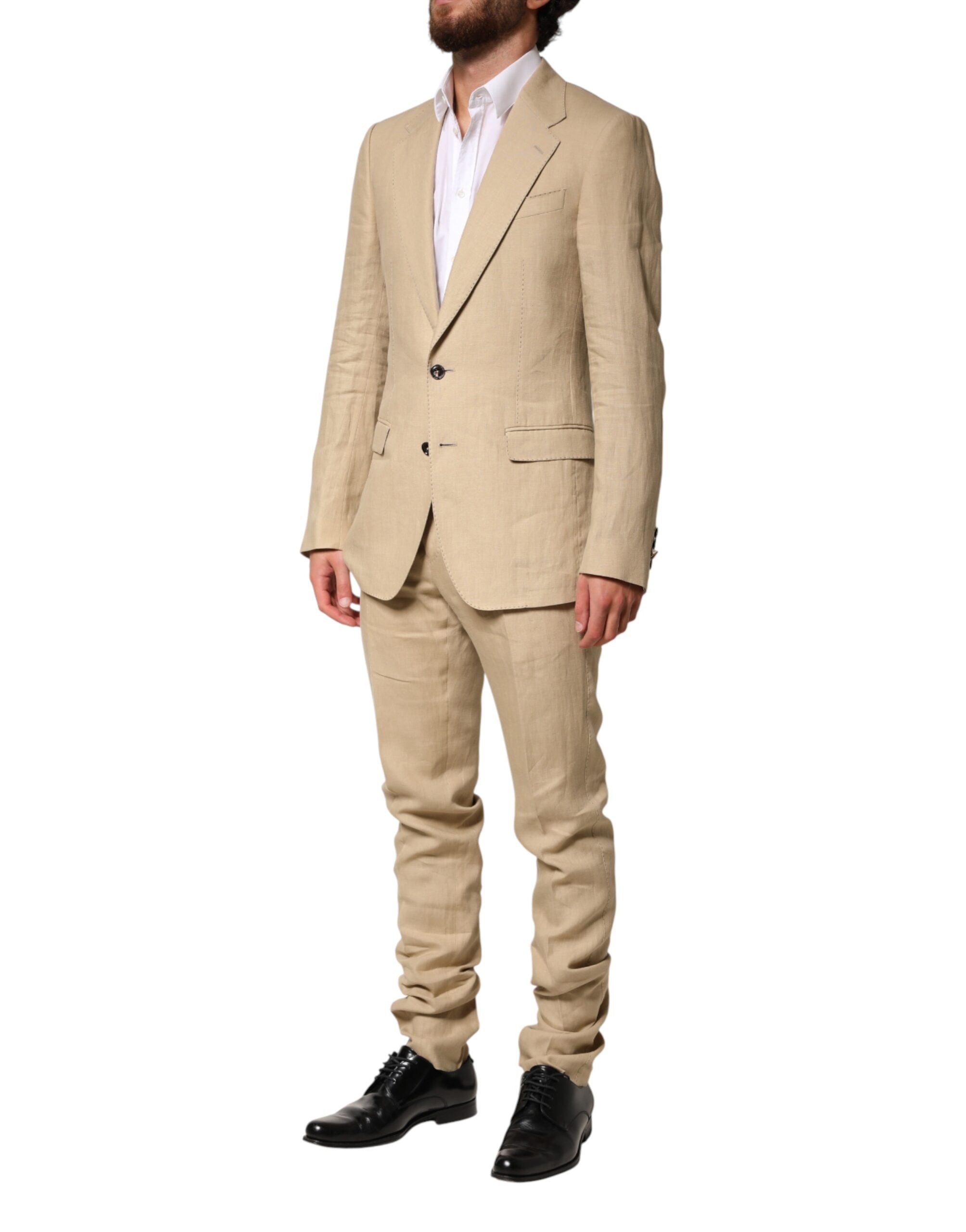 Dolce & Gabbana Beige Linen Two-Piece Suit Jacket-Trousers-3