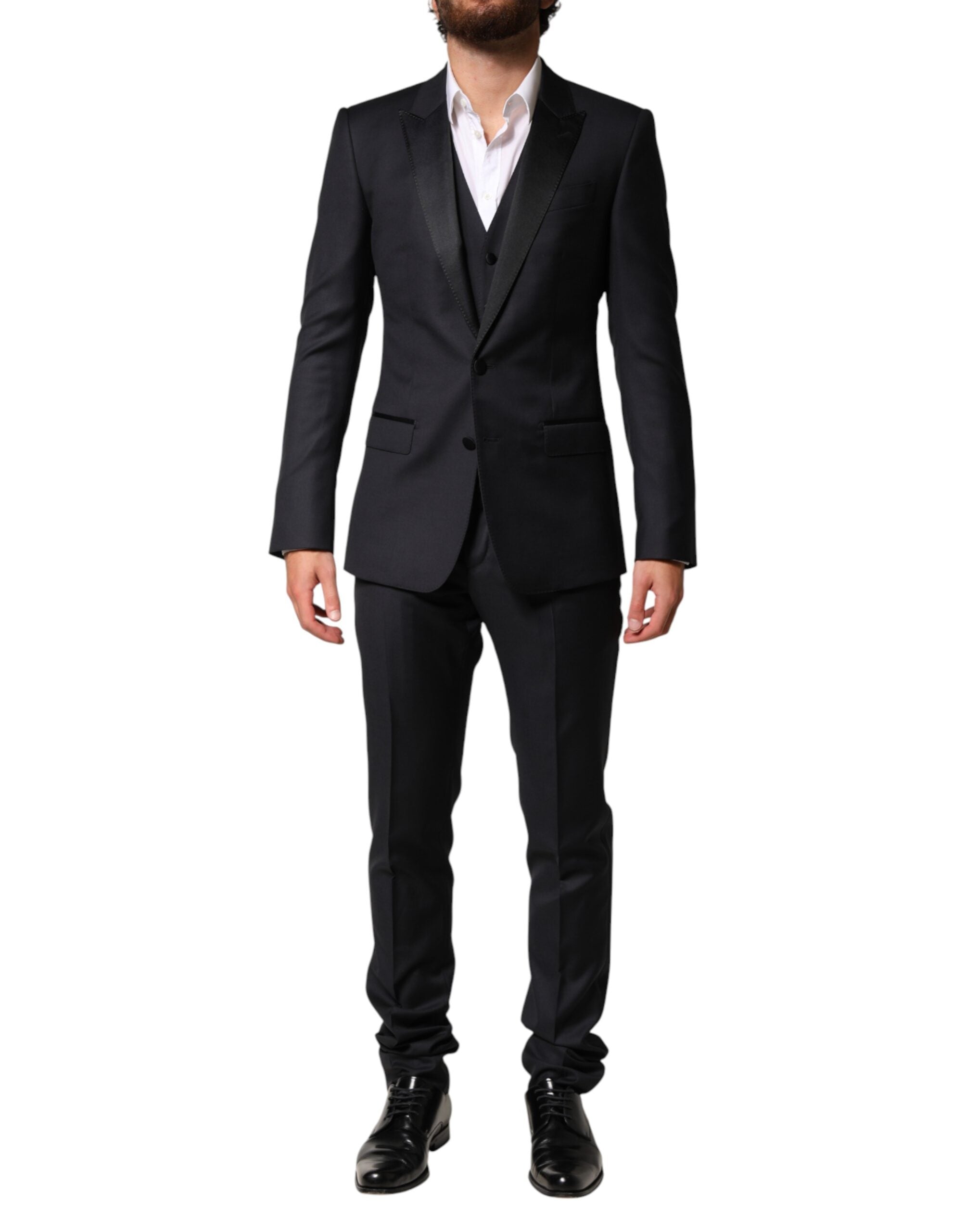 Dolce & Gabbana Schwarzer Woll-Anzug im 3-teiligen Design mit Einreiher-2