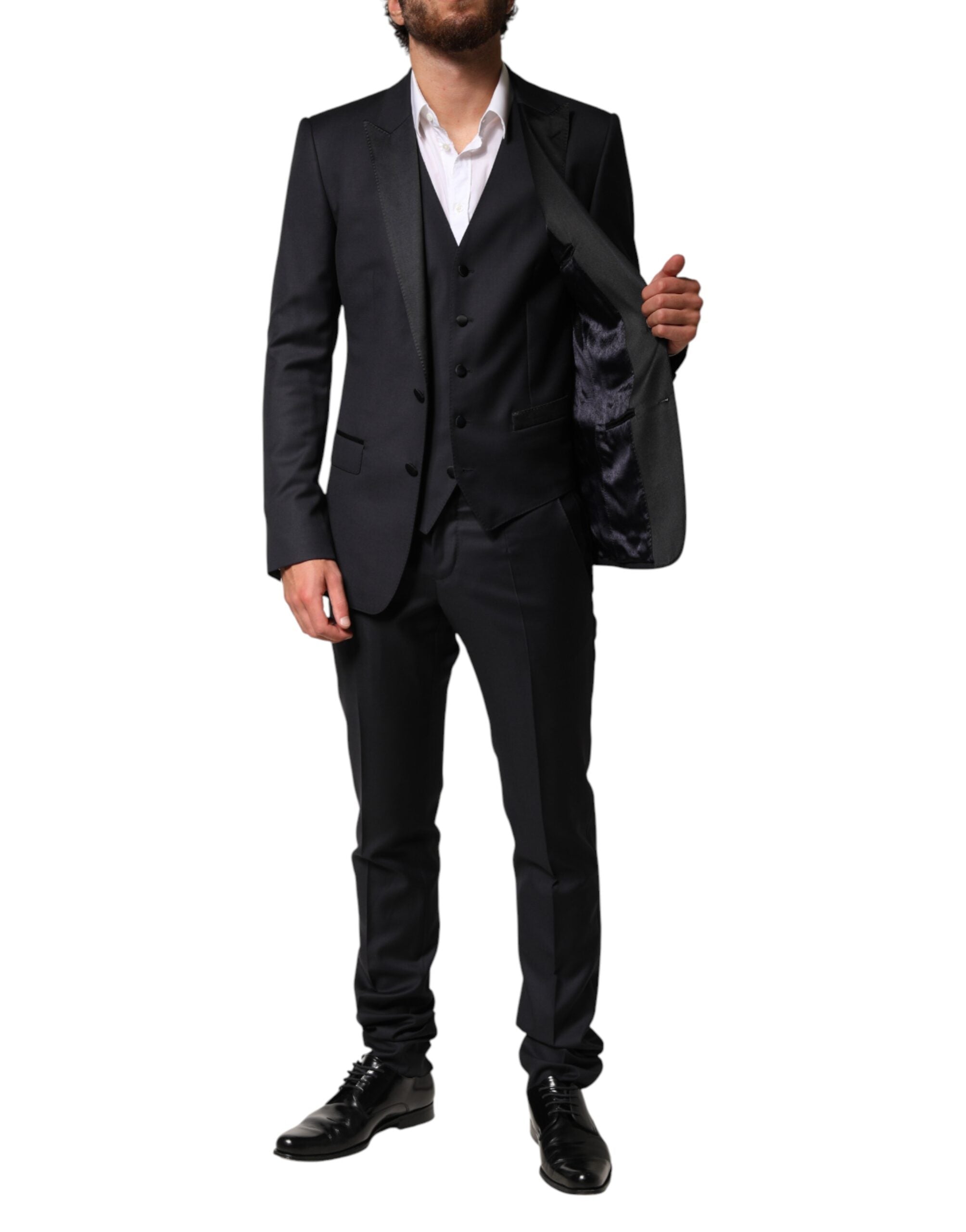 Dolce & Gabbana Schwarzer Woll-Anzug im 3-teiligen Design mit Einreiher-7