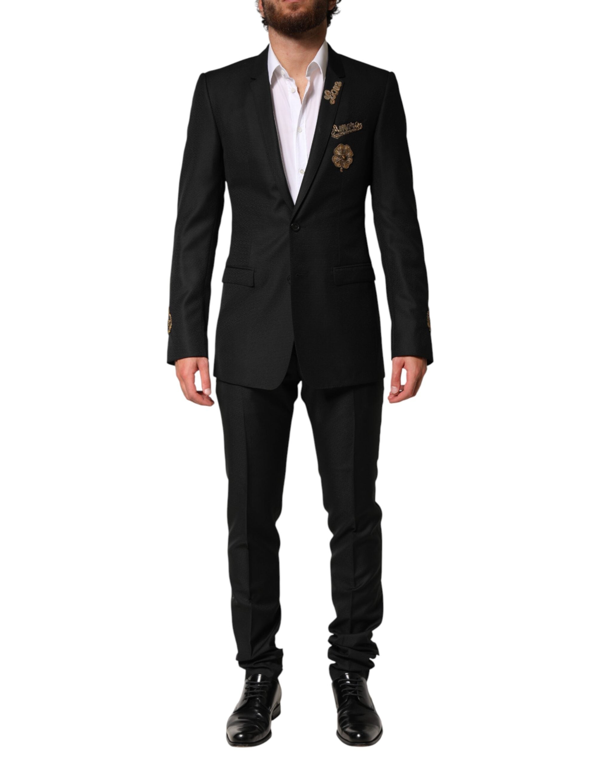 Dolce & Gabbana Black Embroidered Single-Breasted 2-Piece Suit-1
